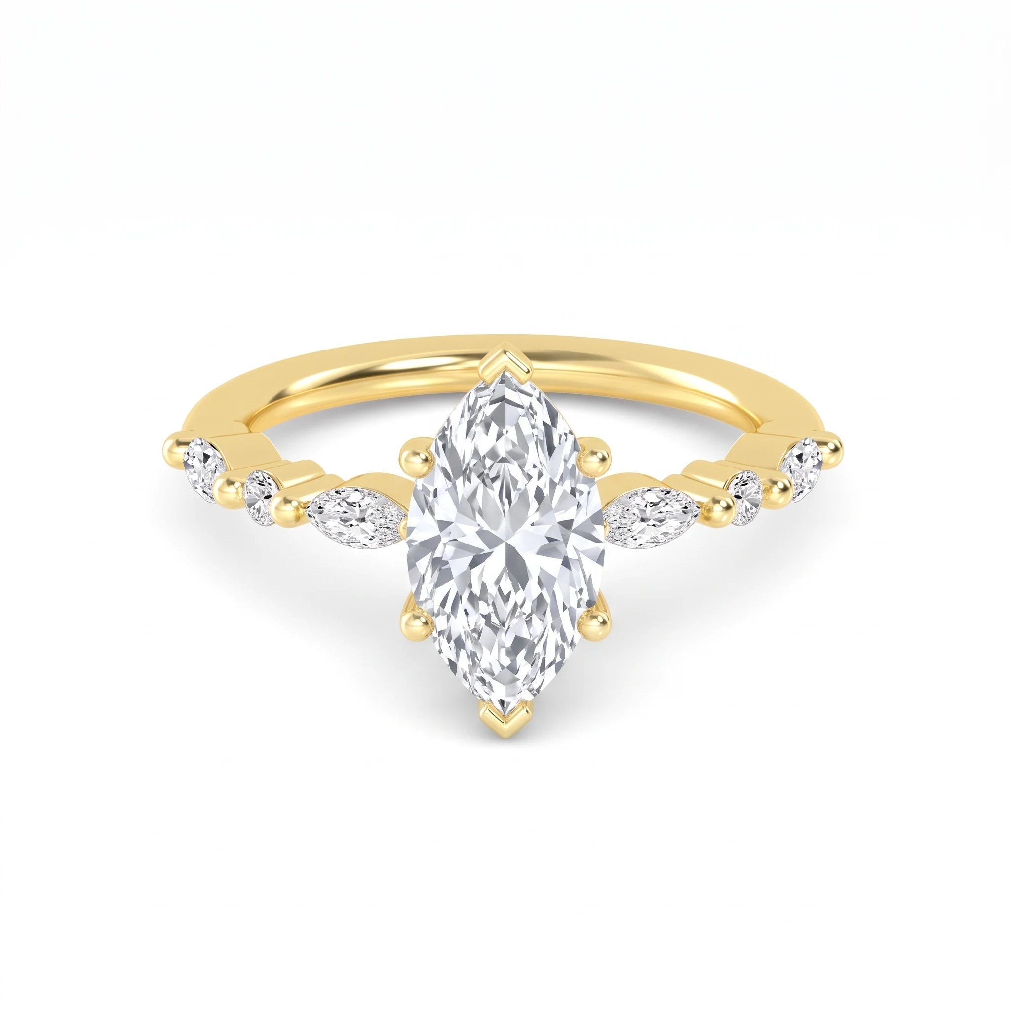 Dorothea, Marquise Solitaire, Marquise and Round Shoulders in Yellow Gold, marquise