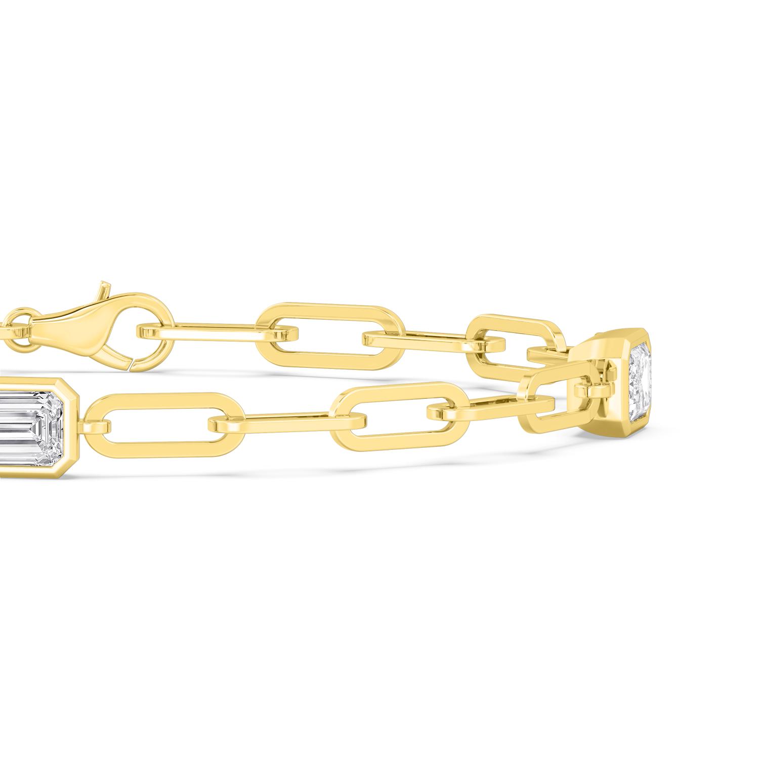 Letter Emerald, Emerald-Cut Paperclip Bracelet in Yellow Gold, emerald, studio photo, alternate view