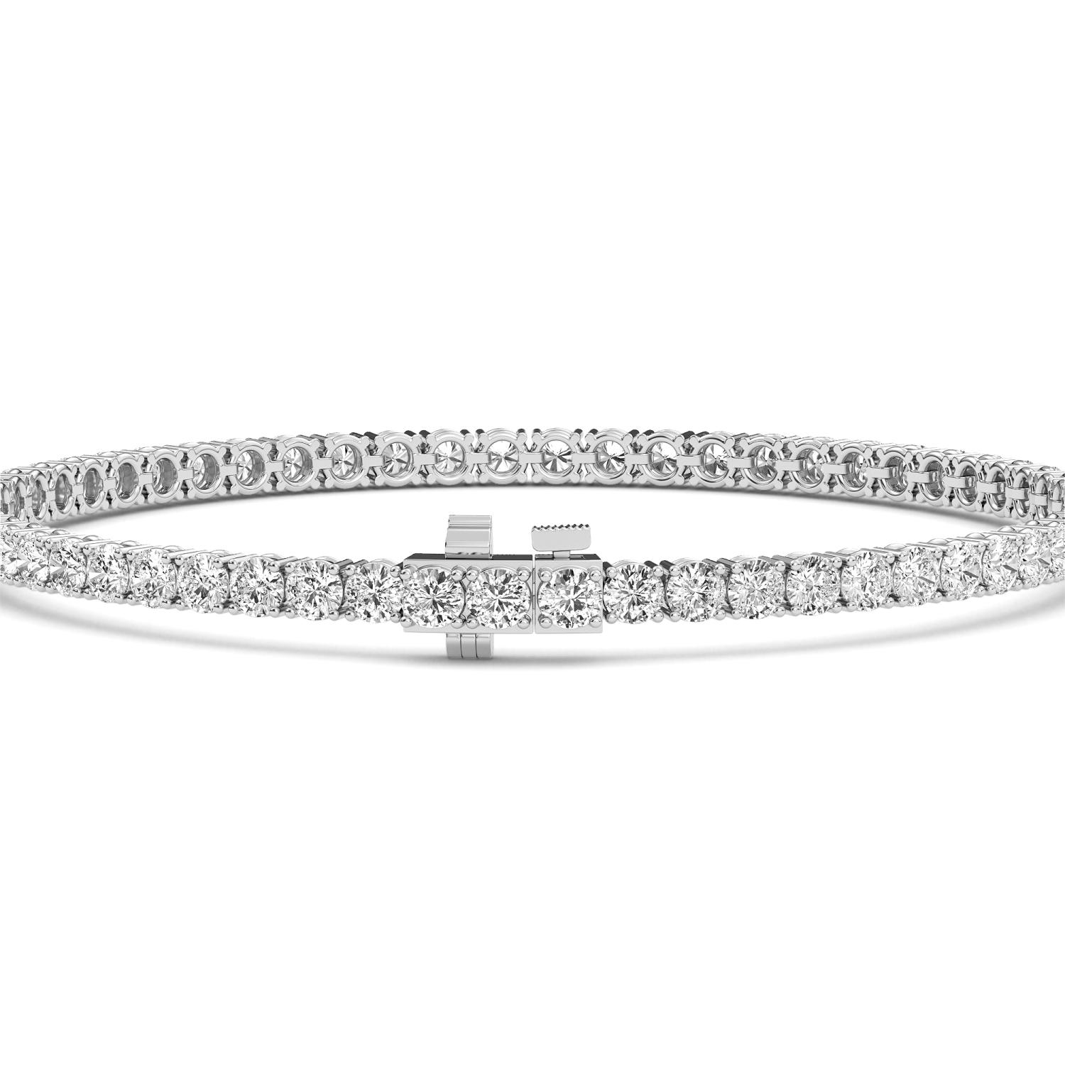 Seam, Round Tennis Bracelet in White Gold, round, plain background, alternate view