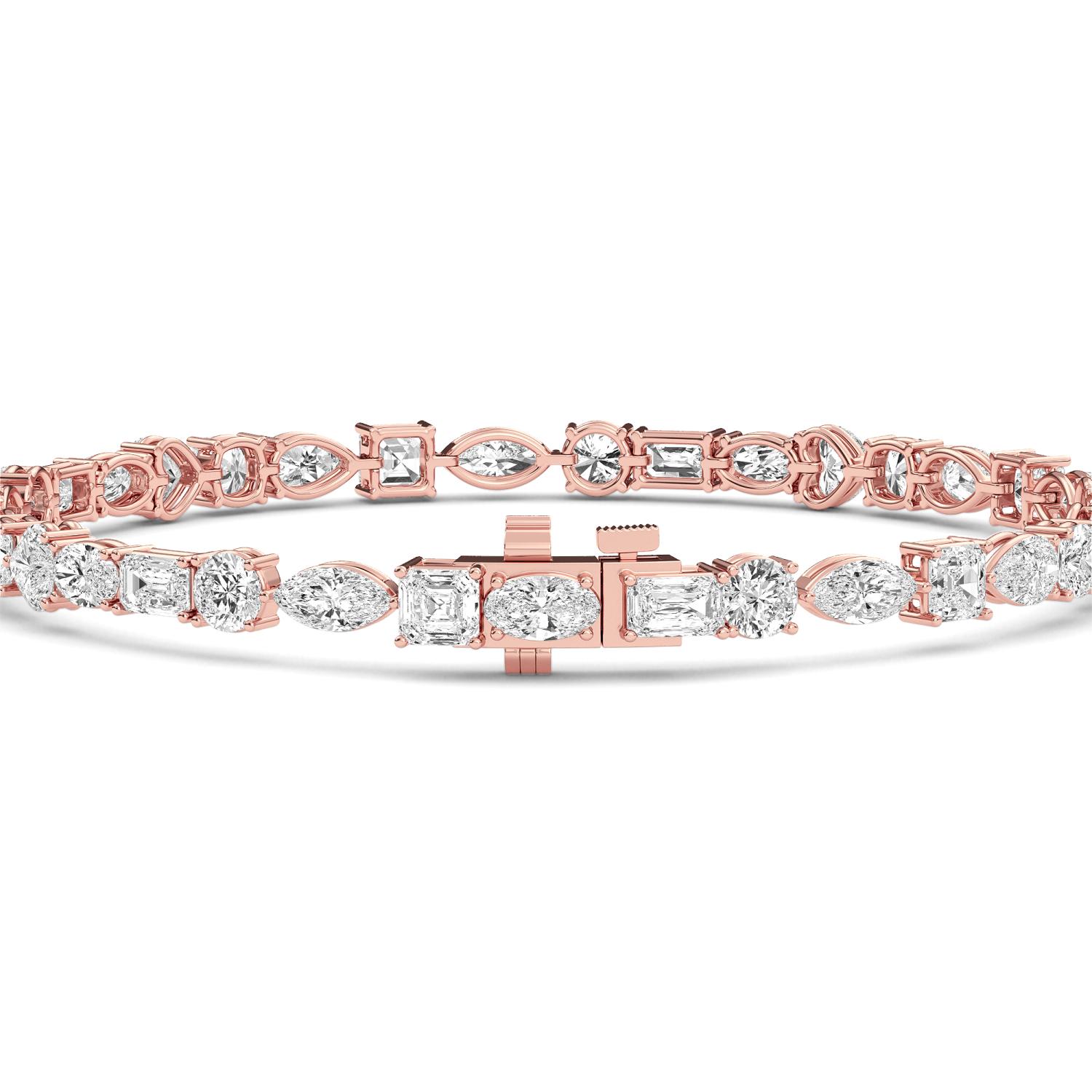 Auburn, Mixed-Shape Tennis Bracelet in Rose Gold, mixed, plain background, alternate view