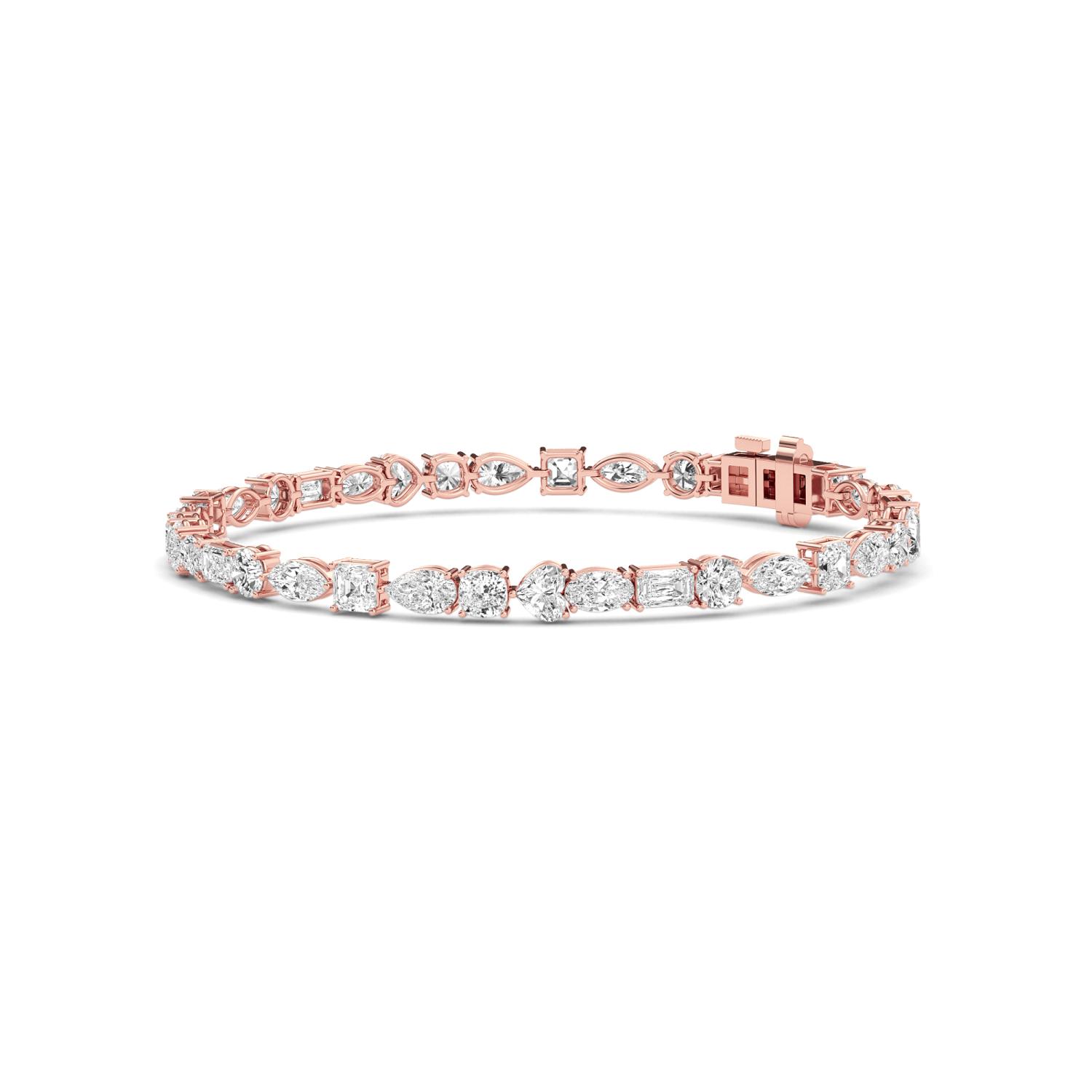 Auburn, Mixed-Shape Tennis Bracelet in Rose Gold, mixed, plain background, alternate view