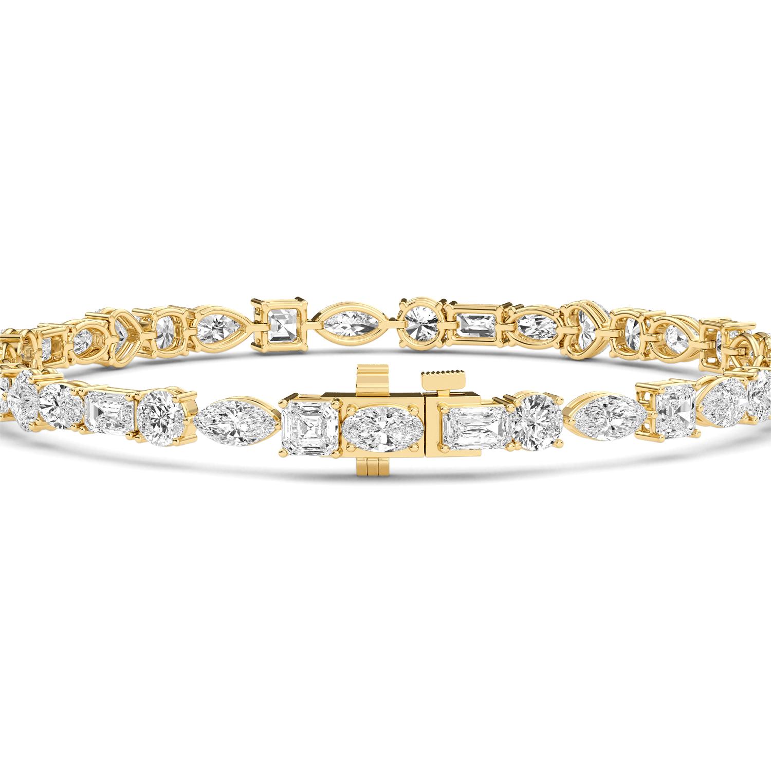 Auburn, Mixed-Shape Tennis Bracelet in Yellow Gold, mixed, plain background, alternate view