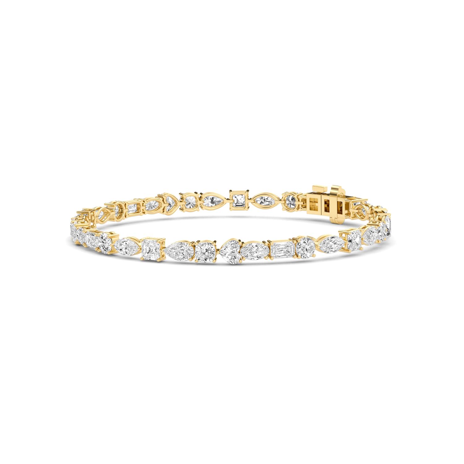 Auburn, Mixed-Shape Tennis Bracelet in Yellow Gold, mixed, plain background, alternate view
