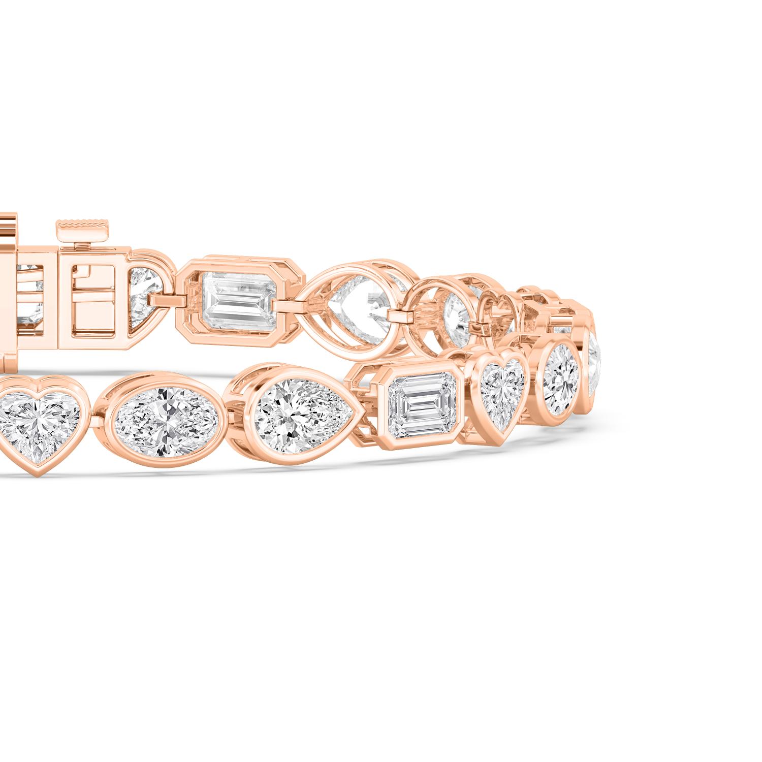 Lullaby Mixed Shapes, Mixed-Shape East-West Bezel Bracelet in Rose Gold, mixed, studio photo, alternate view