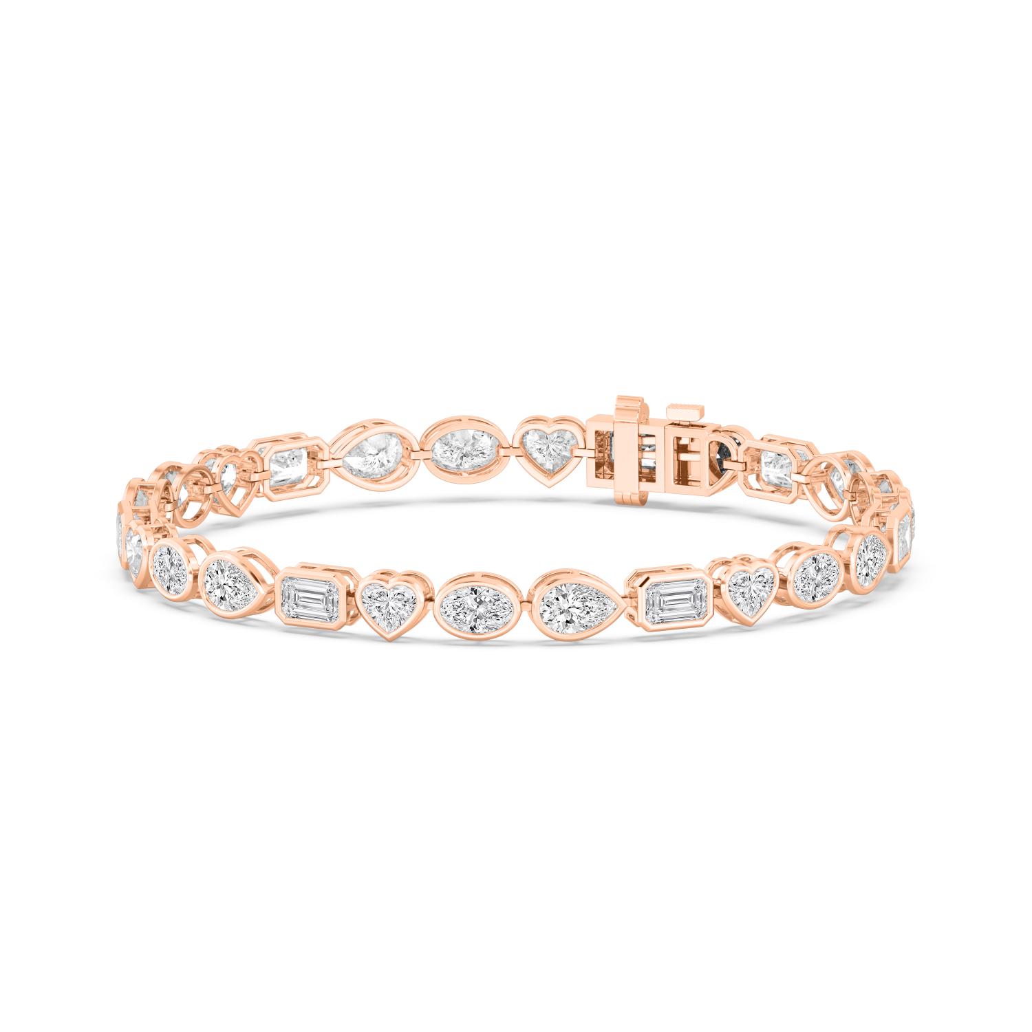 Lullaby Mixed Shapes, Mixed-Shape East-West Bezel Bracelet in Rose Gold, mixed, studio photo, alternate view