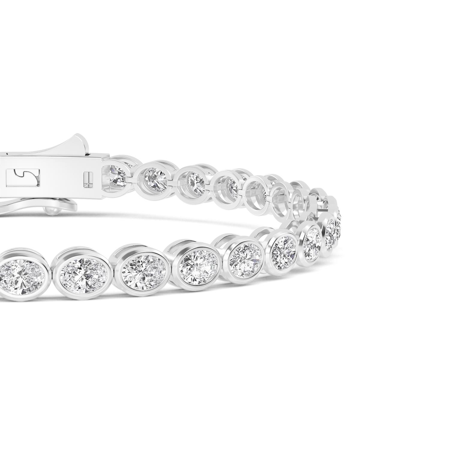 Lullaby, Oval East-West Bezel Bracelet in White Gold, oval, plain background, alternate view