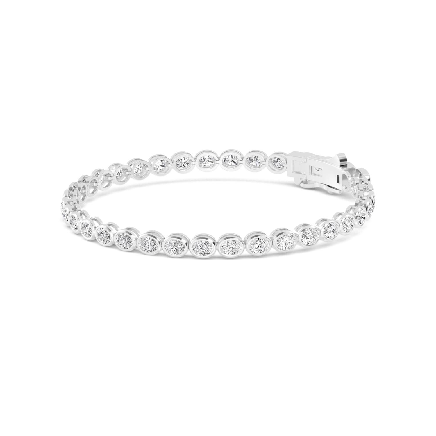Lullaby, Oval East-West Bezel Bracelet in White Gold, oval, plain background, alternate view