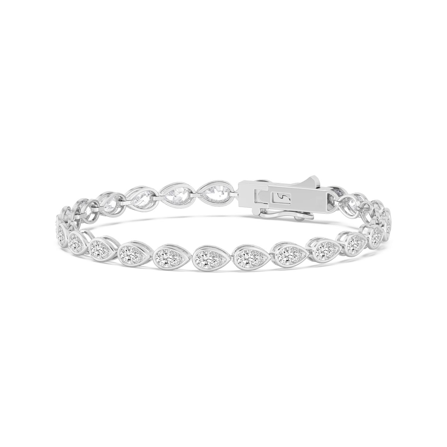 Bluff, Pear East-West Bezel Bracelet in White Gold, pear, plain background, alternate view