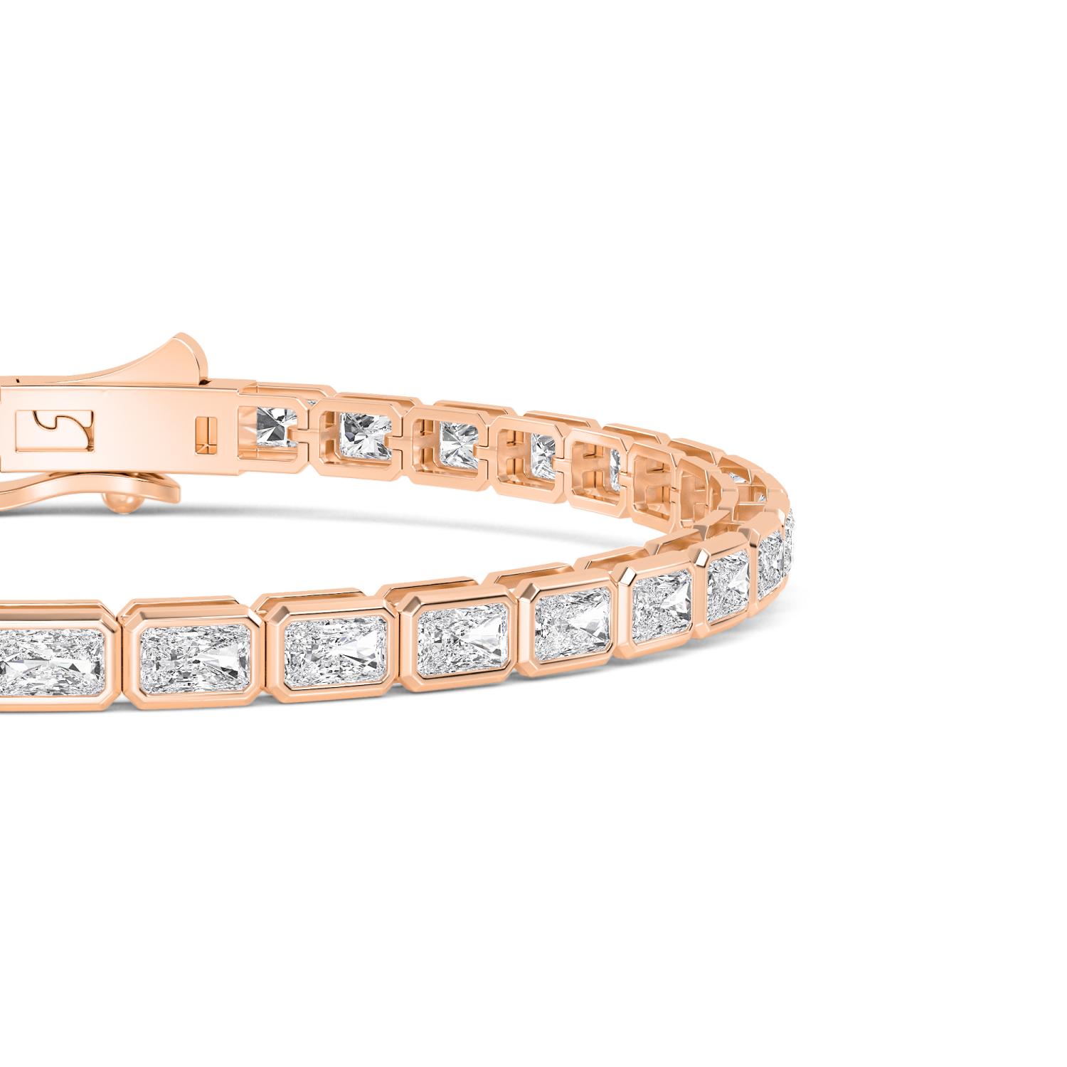 Drake, Radiant East-West Bezel Bracelet in Rose Gold, radiant, plain background, alternate view