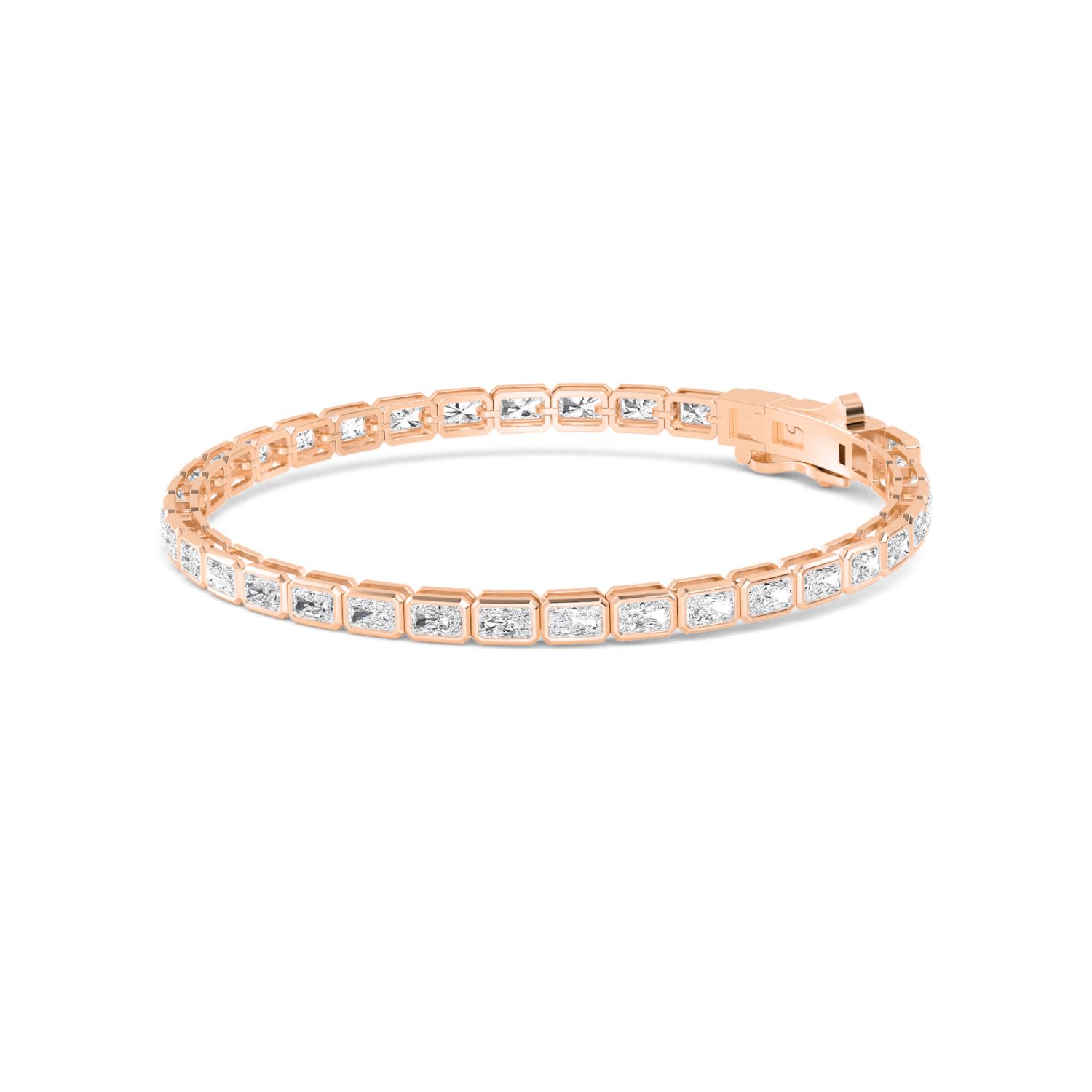 Drake, Radiant East-West Bezel Bracelet in Rose Gold, radiant, plain background, alternate view
