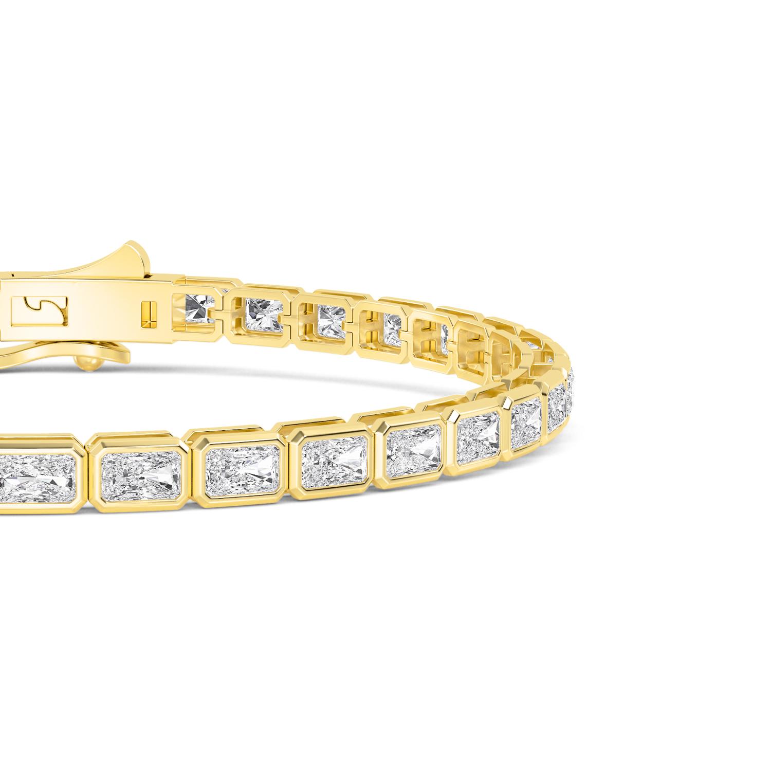 Lullaby Radiant, Radiant East-West Bezel Bracelet in Yellow Gold, radiant, studio photo, alternate view