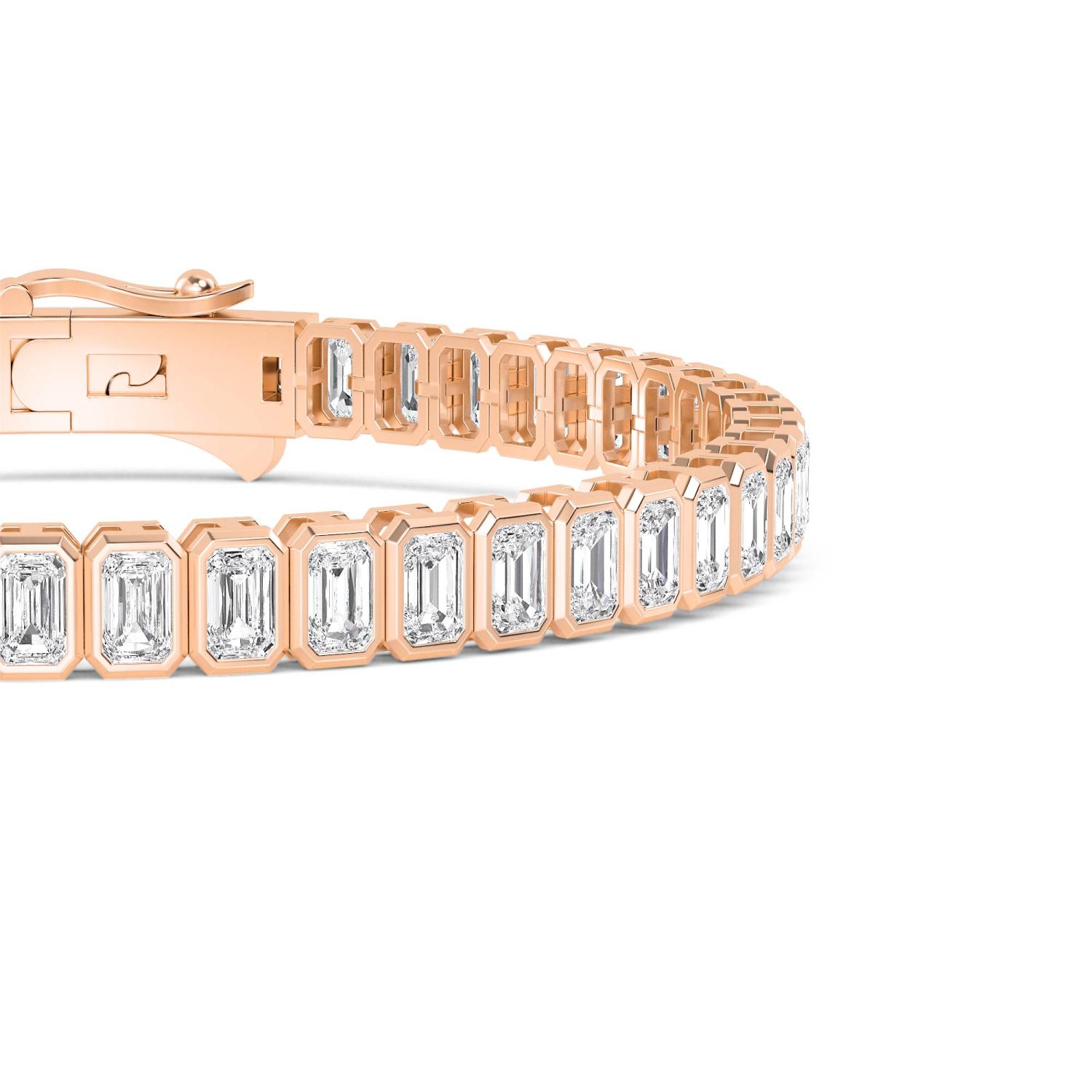 Ovation Emerald, Emerald-Cut North-South Bezel Bracelet in Rose Gold, emerald, studio photo, alternate view