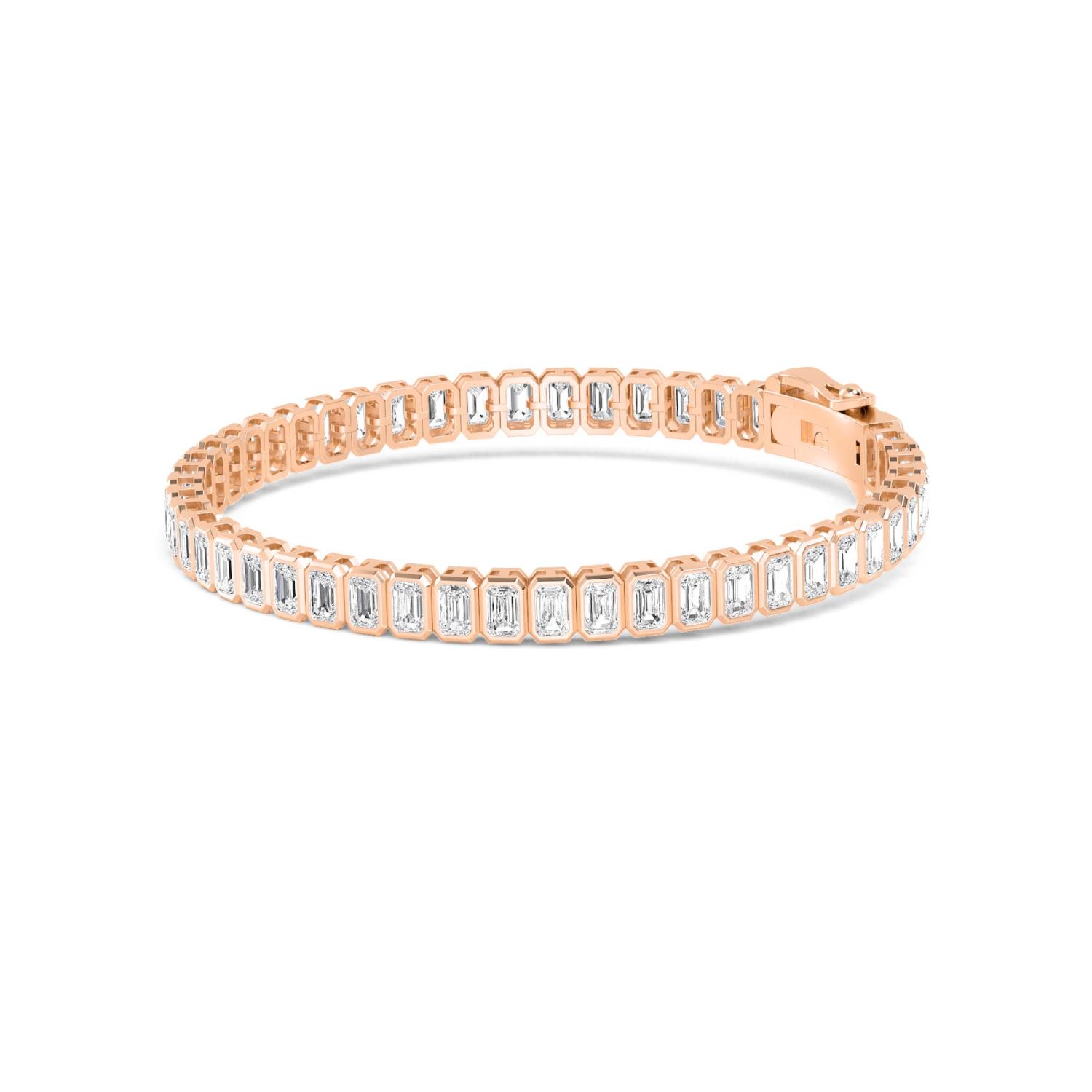 Ovation Emerald, Emerald-Cut North-South Bezel Bracelet in Rose Gold, emerald, studio photo, alternate view