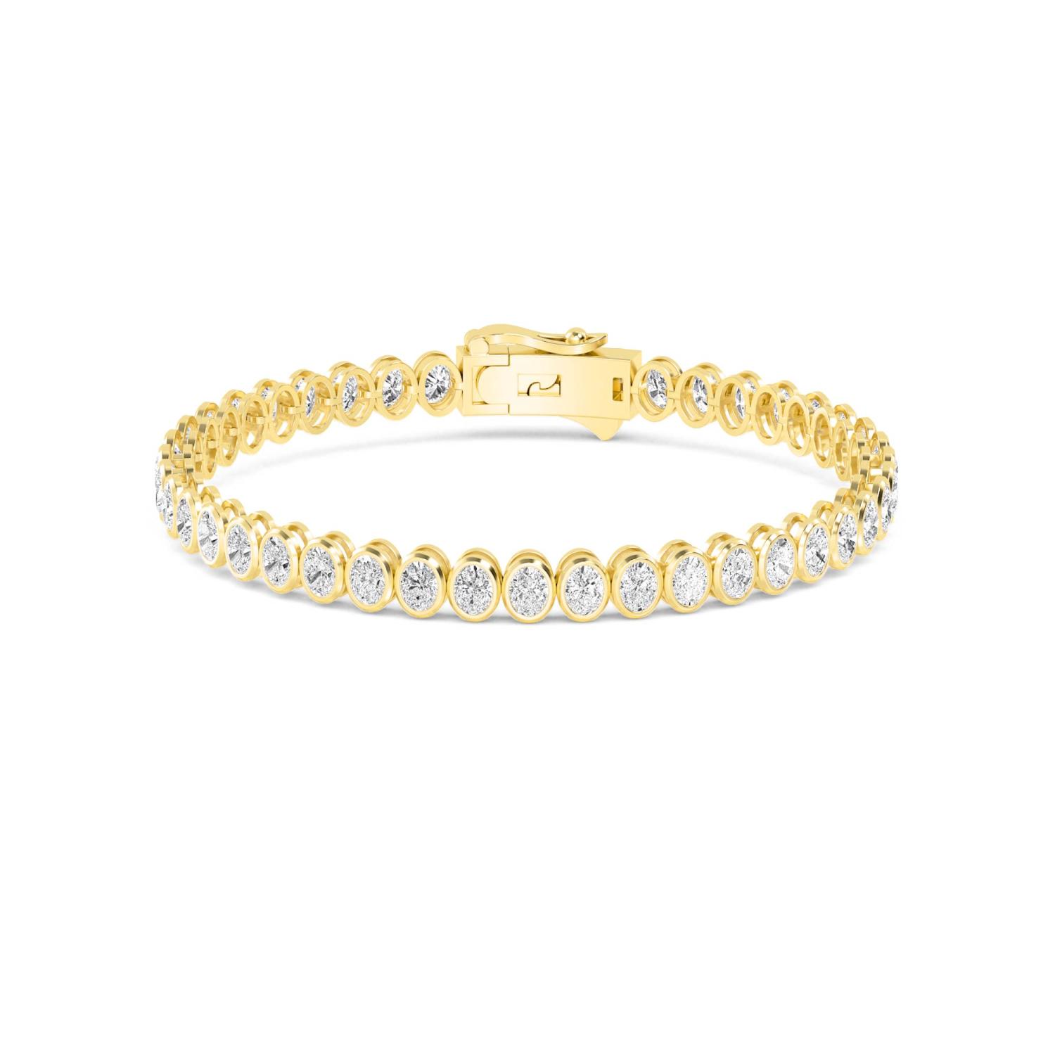 Ovation, Oval North-South Bezel Bracelet in Yellow Gold, oval, plain background