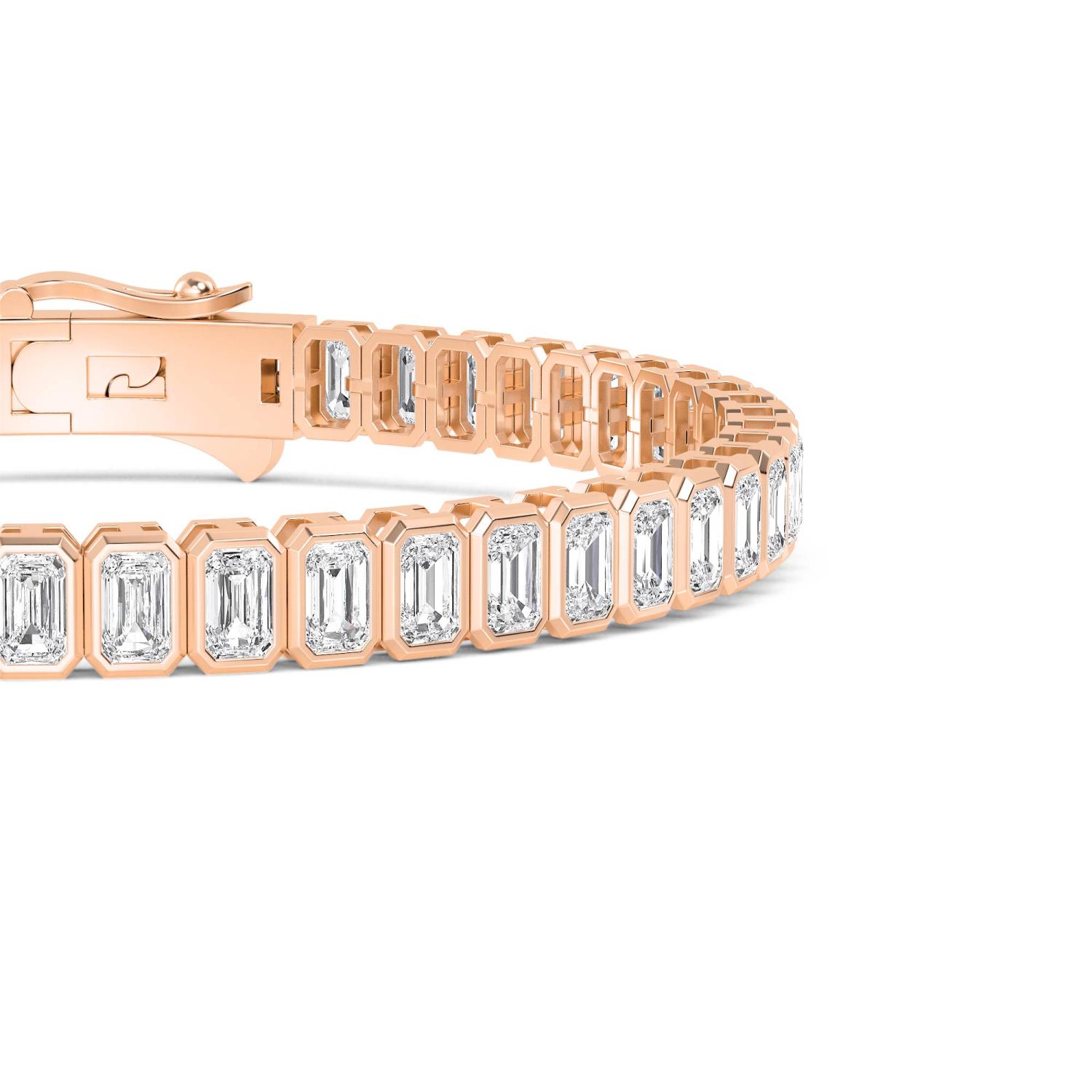 Ovation Emerald Slim, Slim Emerald-Cut North-South Bezel Bracelet in Rose Gold, emerald, studio photo, alternate view