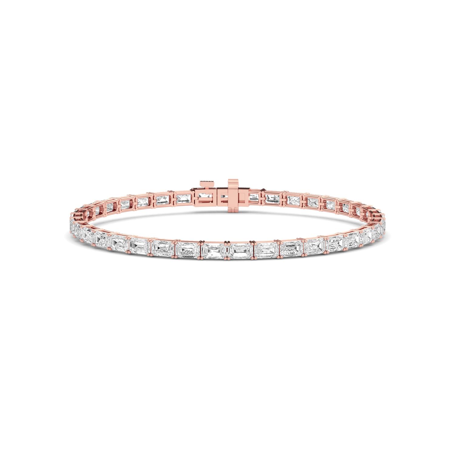Parade Emerald, Emerald-Cut Tennis Bracelet in Rose Gold, emerald, studio photo