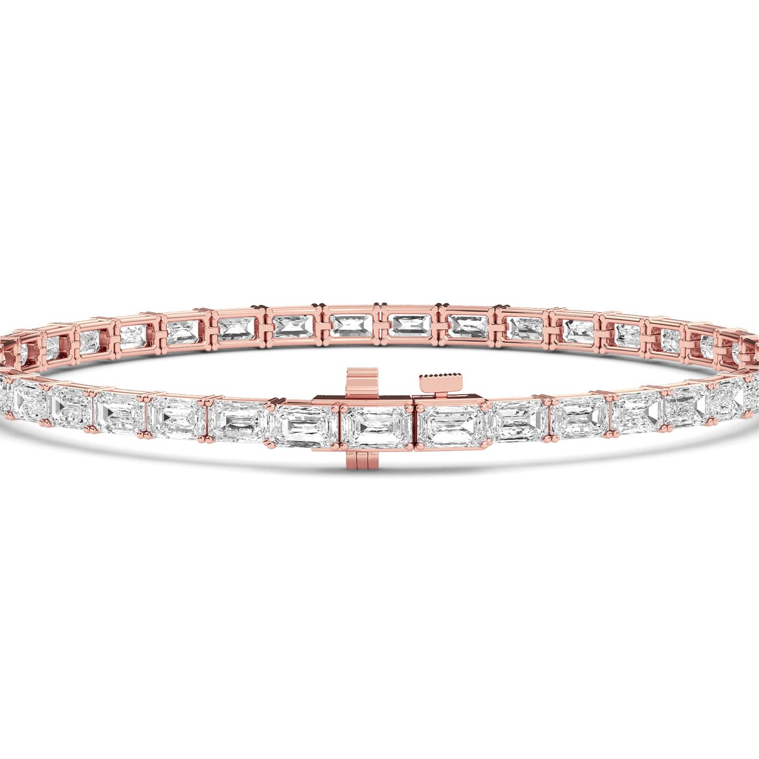 Parade Emerald, Emerald-Cut Tennis Bracelet in Rose Gold, emerald, studio photo, alternate view