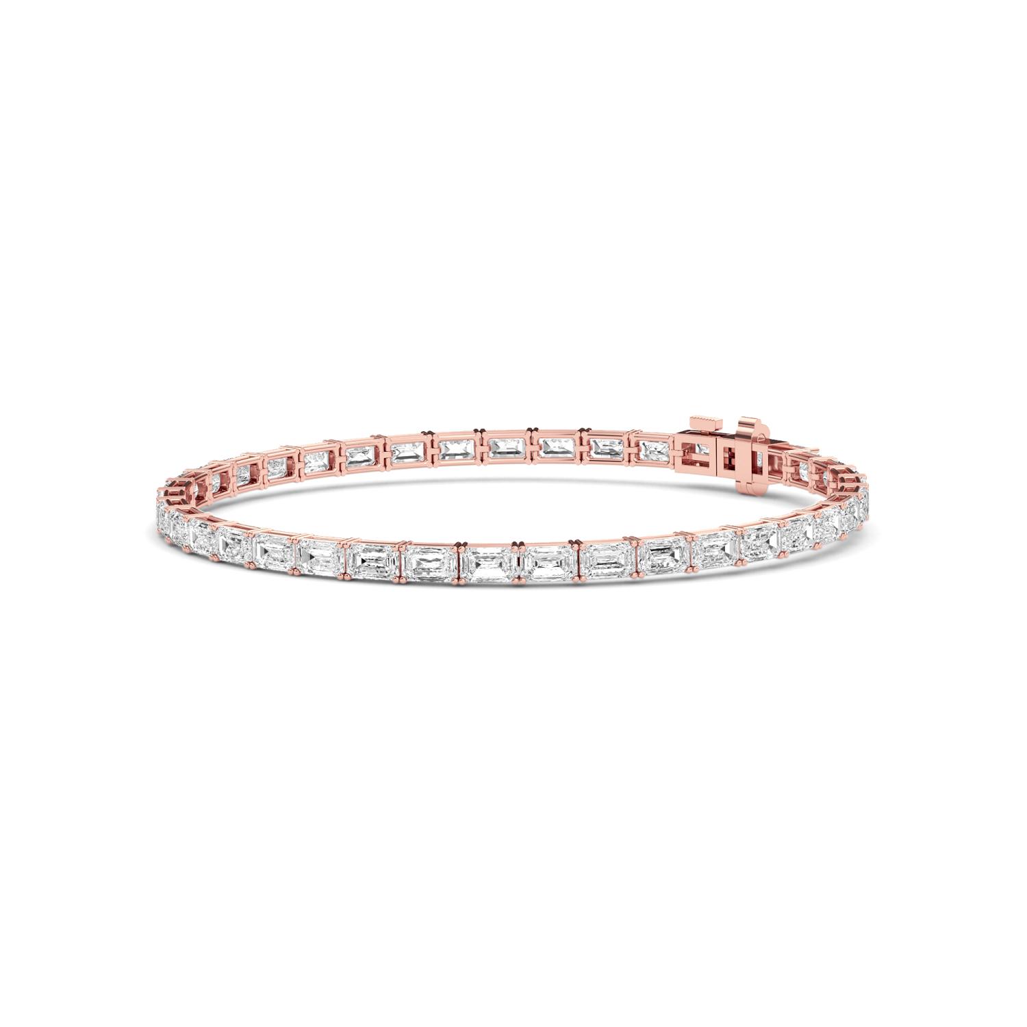 Parade Emerald, Emerald-Cut Tennis Bracelet in Rose Gold, emerald, studio photo, alternate view