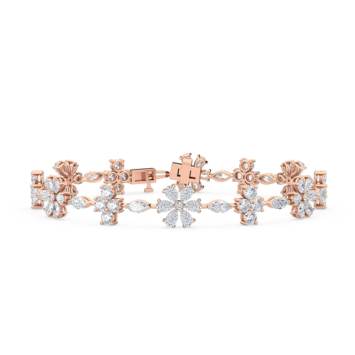 Victoria, Pear Flower and Marquise Link Bracelet in Rose Gold, mixed, plain background