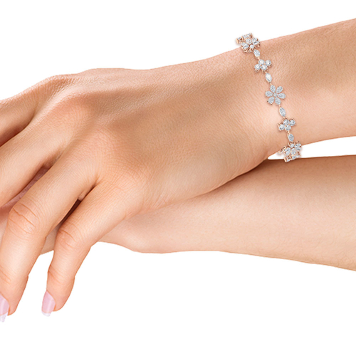 Victoria, Pear Flower and Marquise Link Bracelet in Rose Gold, mixed, plain background, alternate view
