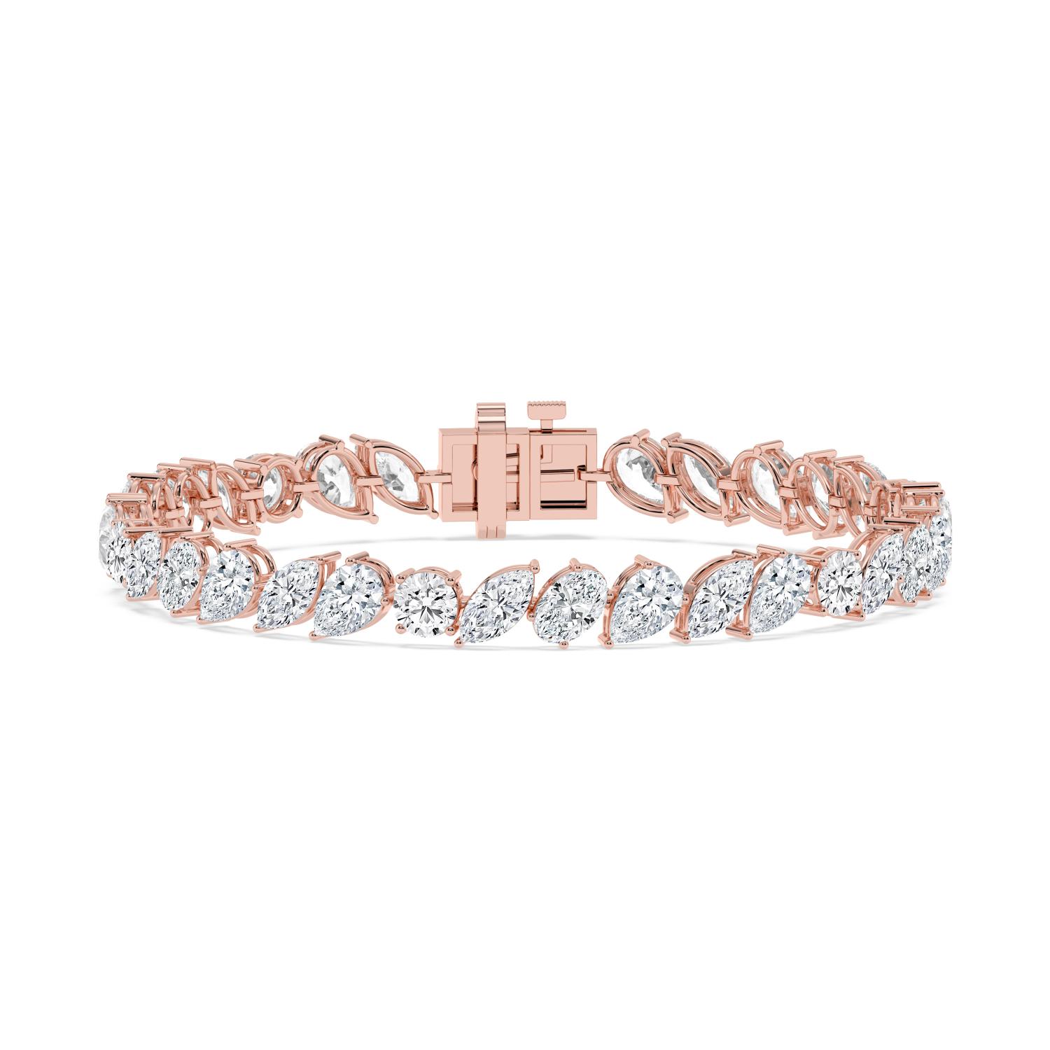 Ottilie, Mixed Cut Slanted Tennis Bracelet in Rose Gold, mixed, plain background