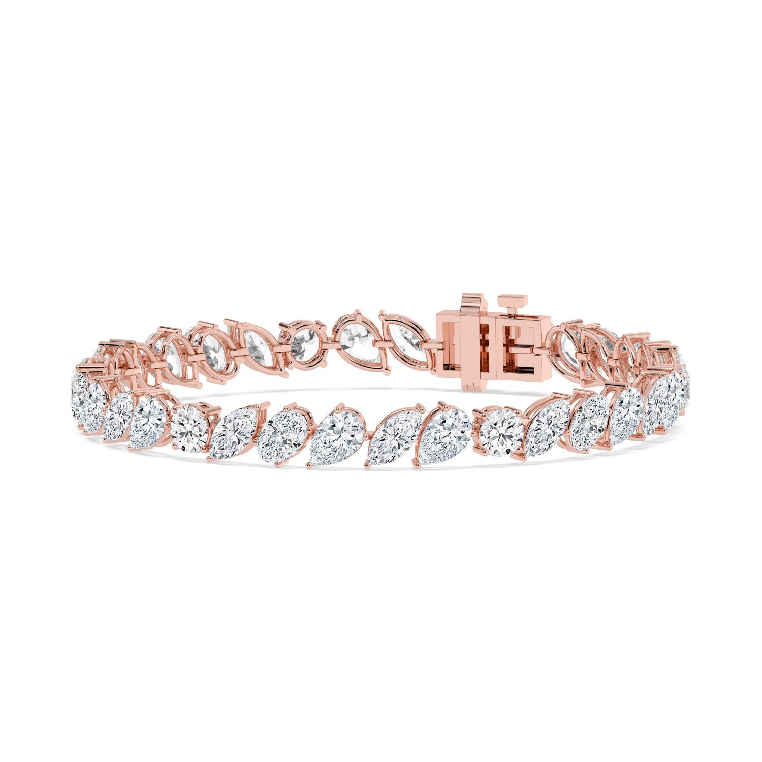 Ottilie, Mixed Cut Slanted Tennis Bracelet in Rose Gold, mixed, plain background, alternate view