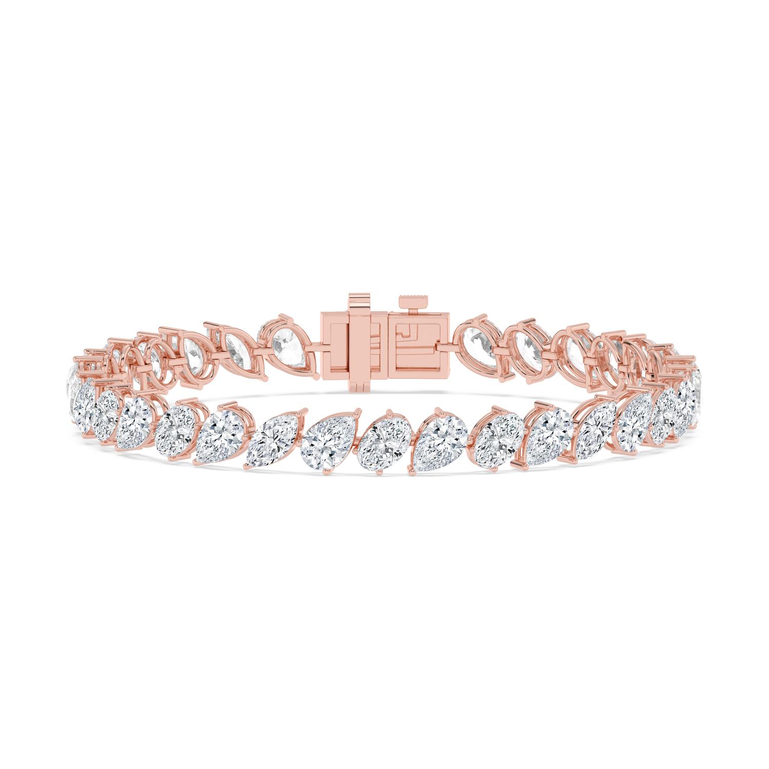 Isadora, Marquise, Pear and Oval Slanted Tennis Bracelet in Rose Gold, mixed, plain background