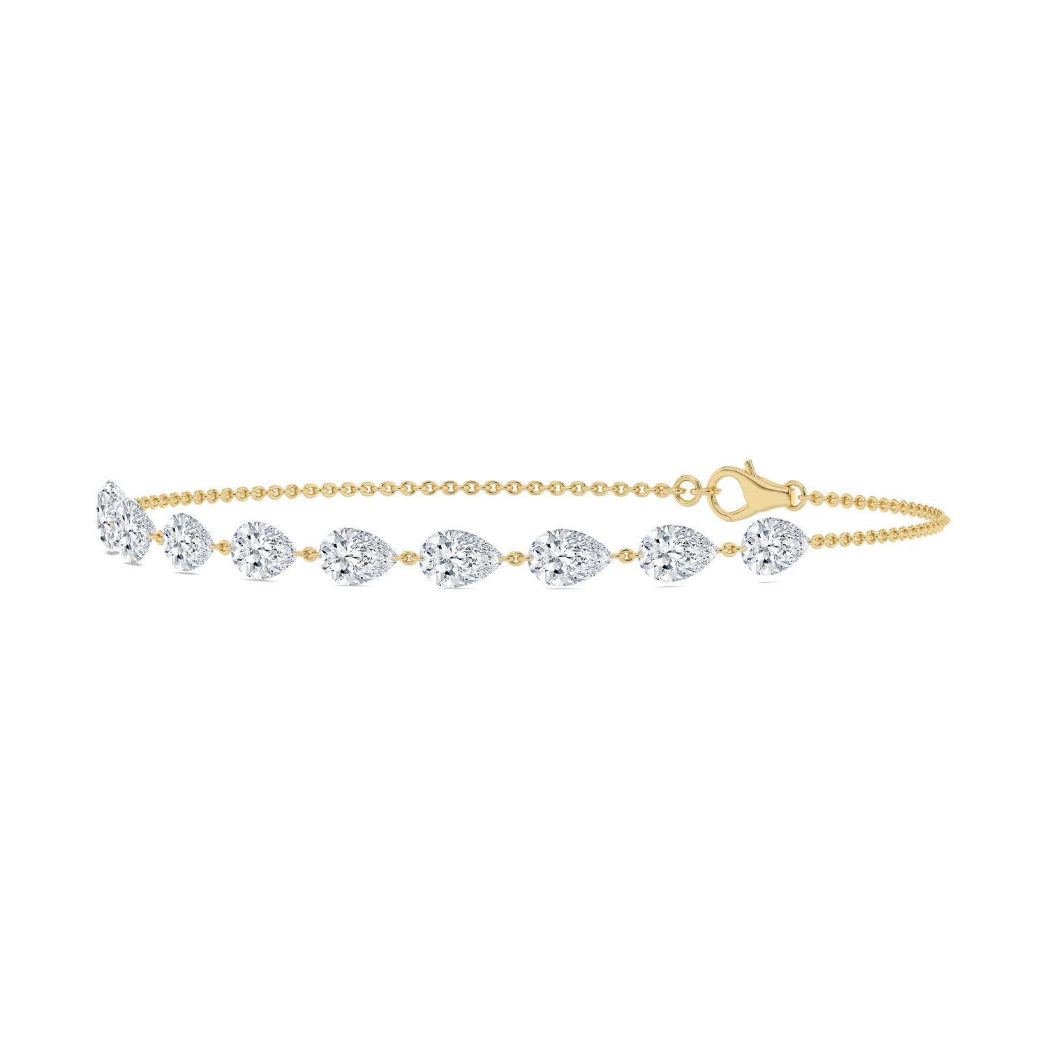 Josephine, Chain Bracelet with Pear Stations in Yellow Gold, pear, plain background, alternate view