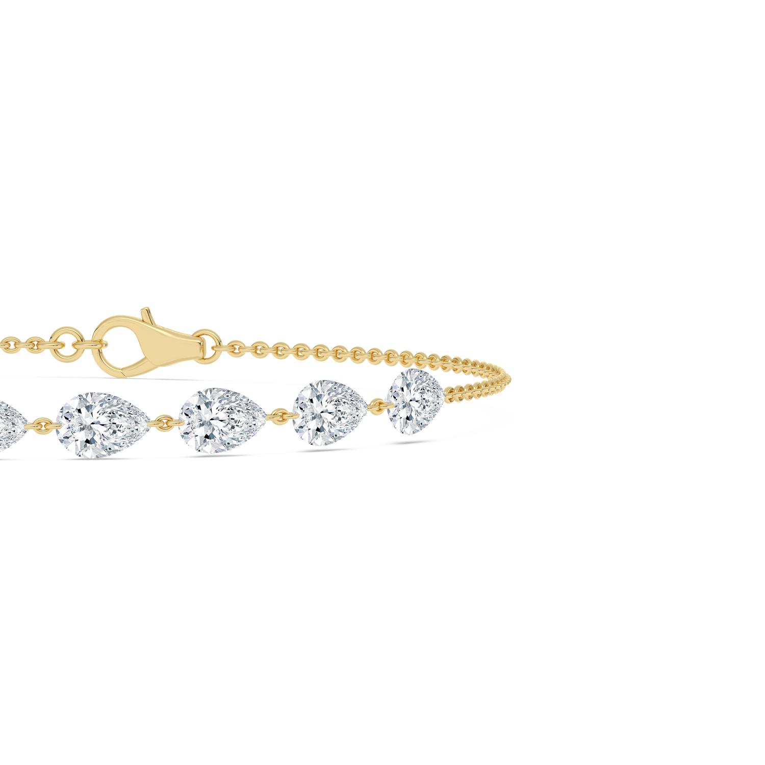Josephine, Chain Bracelet with Pear Stations in Yellow Gold, pear, plain background, alternate view