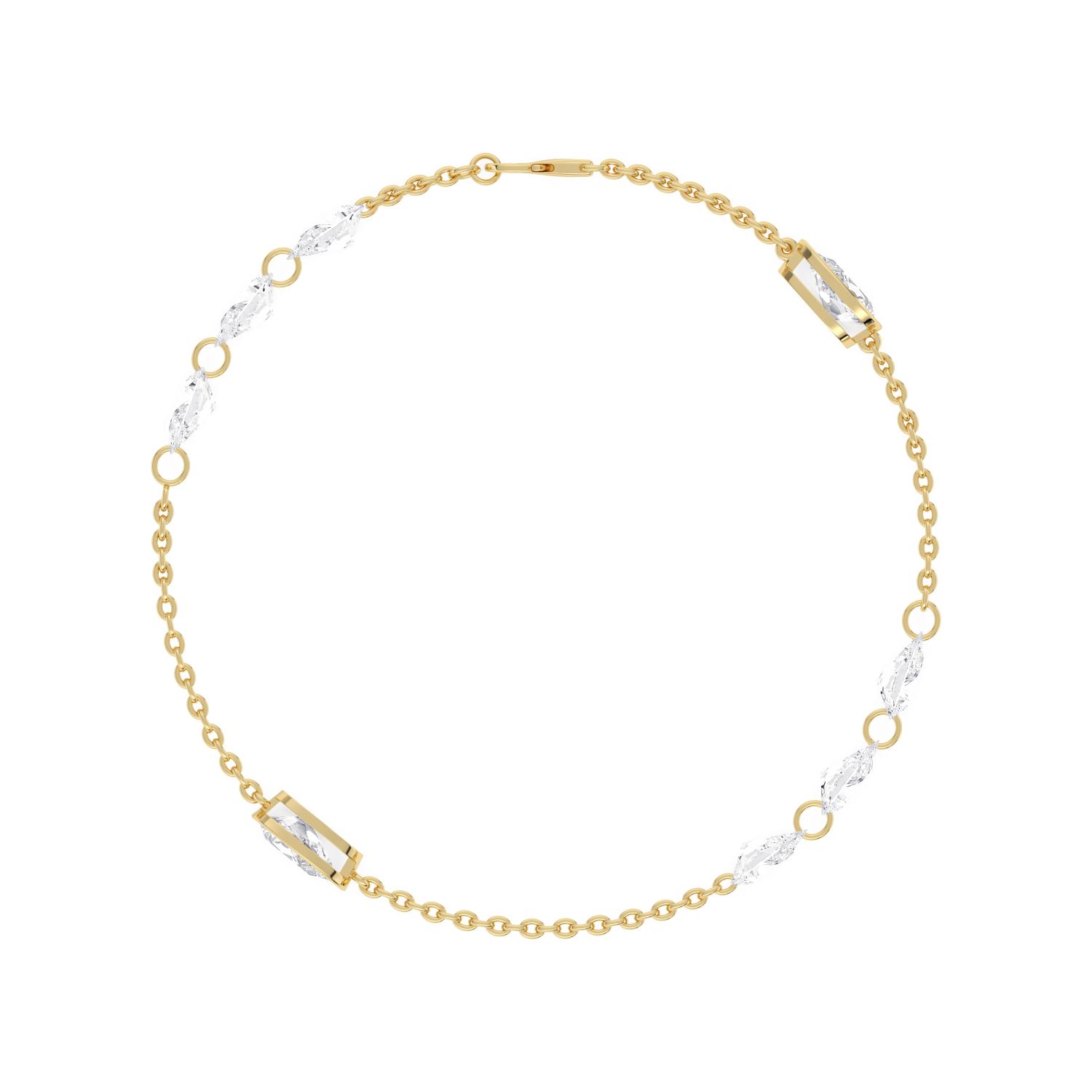Clementine, Chain Bracelet with Bezel and Open Pear Stations in Yellow Gold, pear, plain background, alternate view
