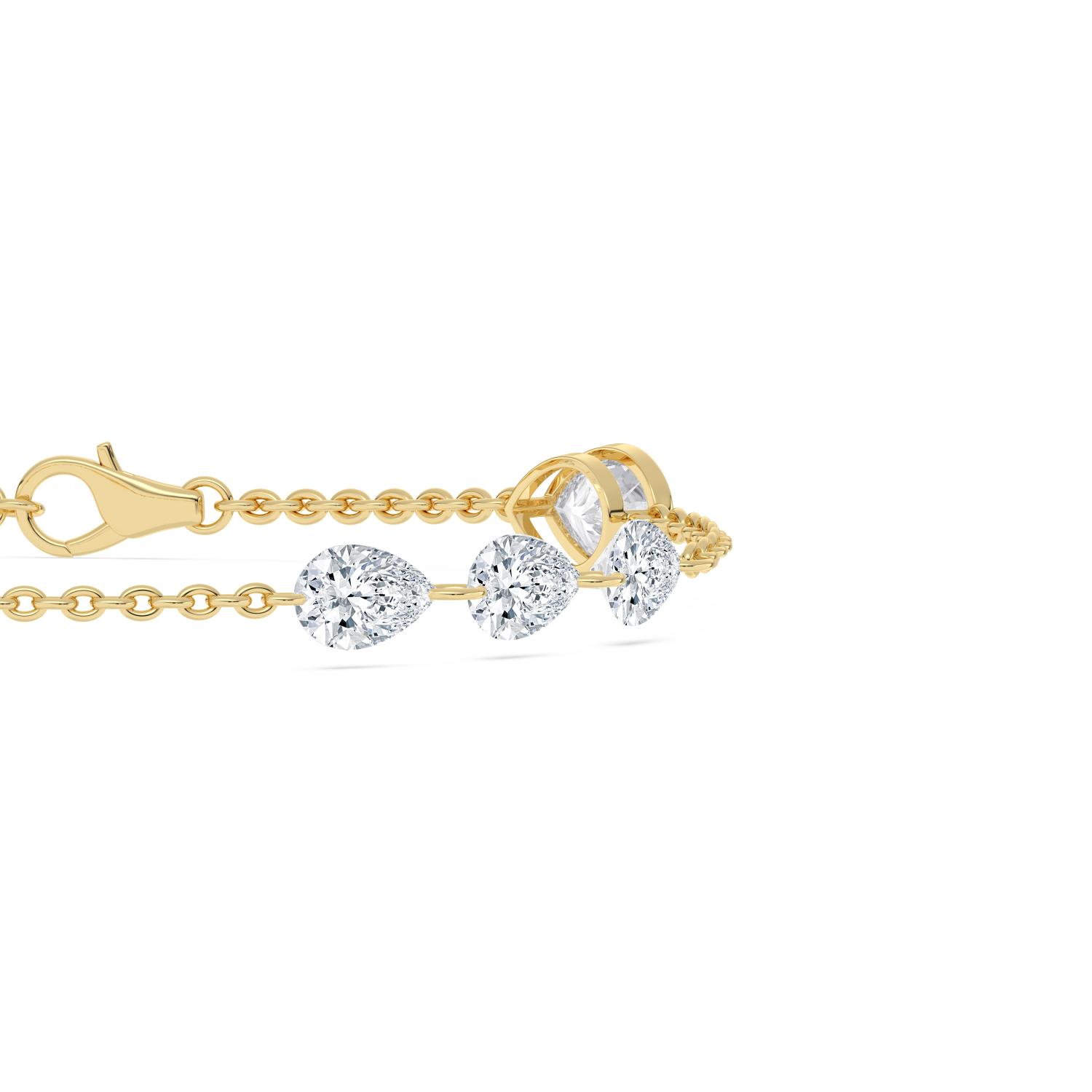 Clementine, Chain Bracelet with Bezel and Open Pear Stations in Yellow Gold, pear, plain background, alternate view