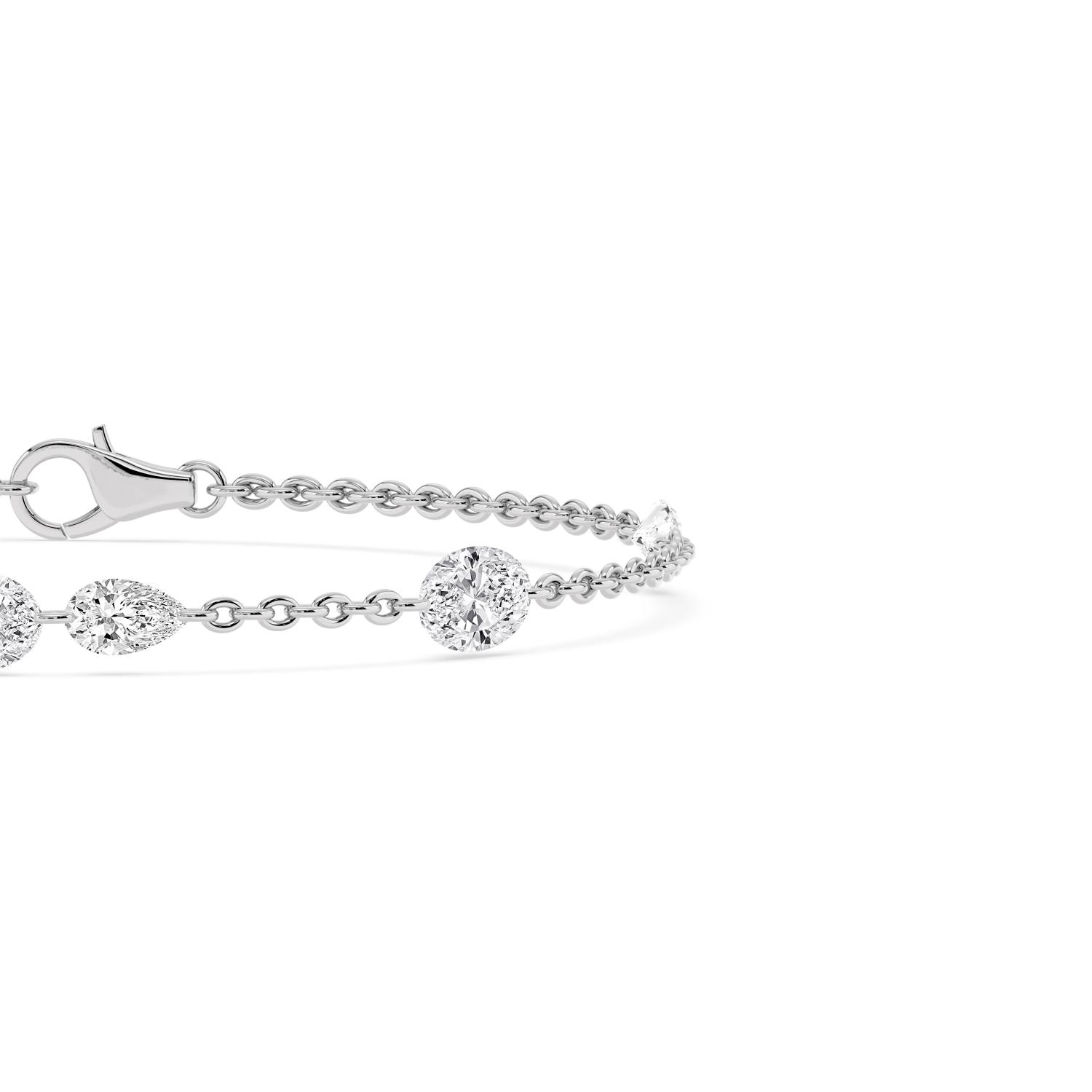 Evangeline, Chain Bracelet with Oval and Pear Stations in White Gold, mixed, plain background, alternate view