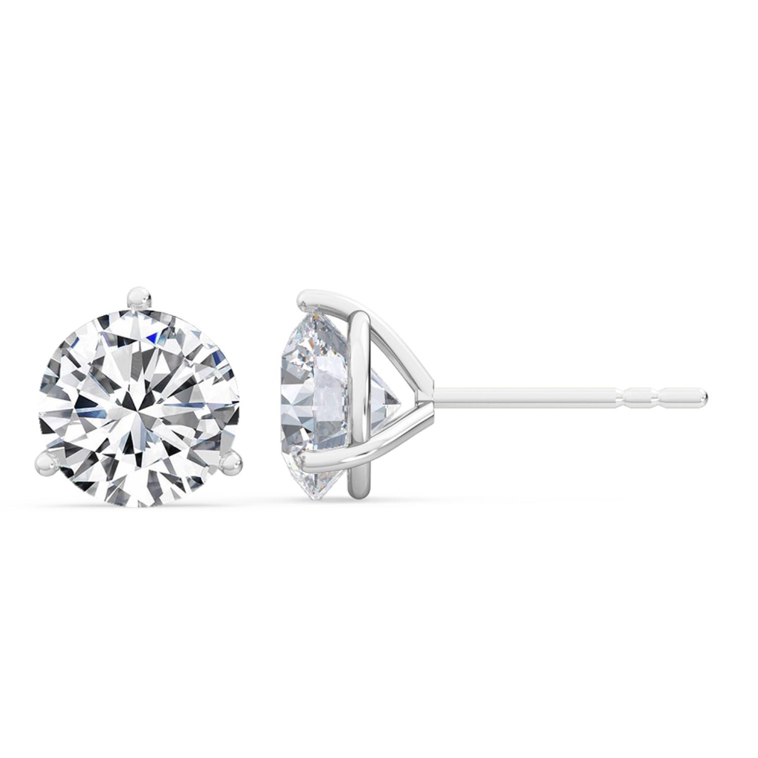 Poise, Three-Prong Martini Studs in White Gold, round, plain background