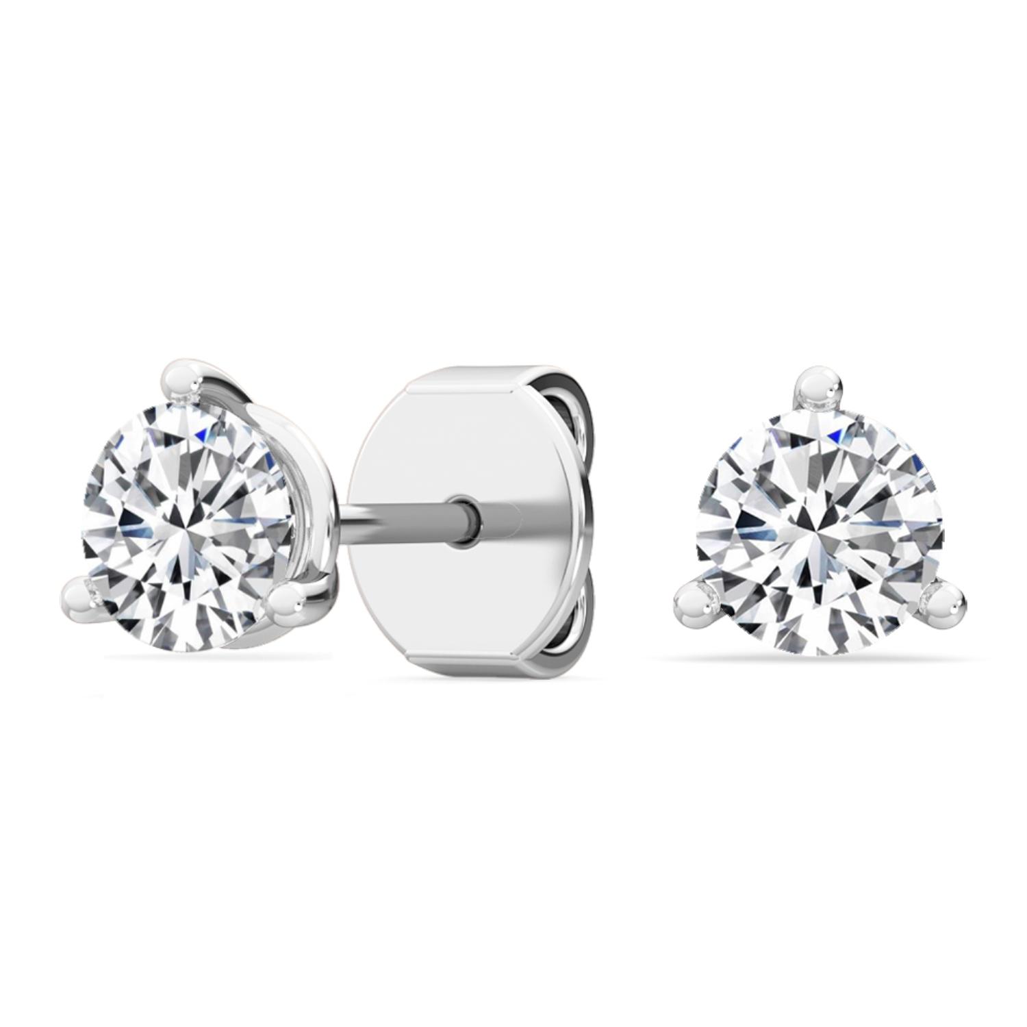 Poise, Three-Prong Martini Studs in White Gold, round, plain background, alternate view