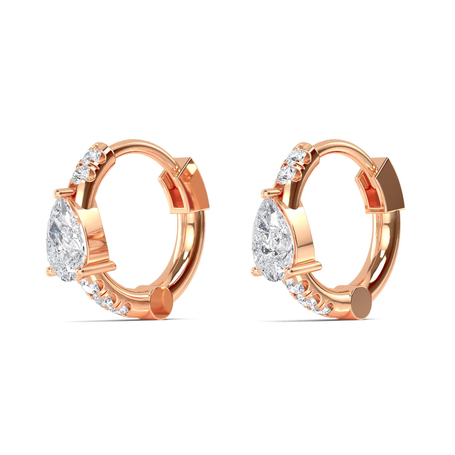 Orbit, Pear-Centre Lab-Grown Diamond Hoops in Rose Gold, pear, plain background, alternate view