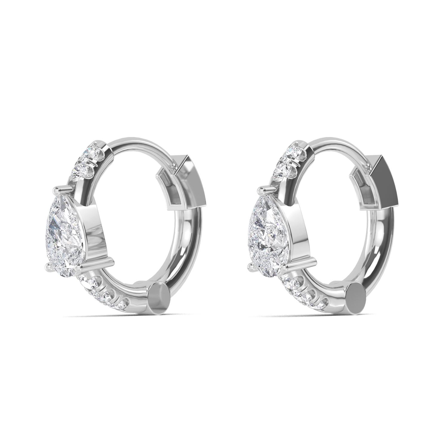 Orbit Pear, Pear-Centre Diamond Hoops in White Gold, pear, studio photo, alternate view