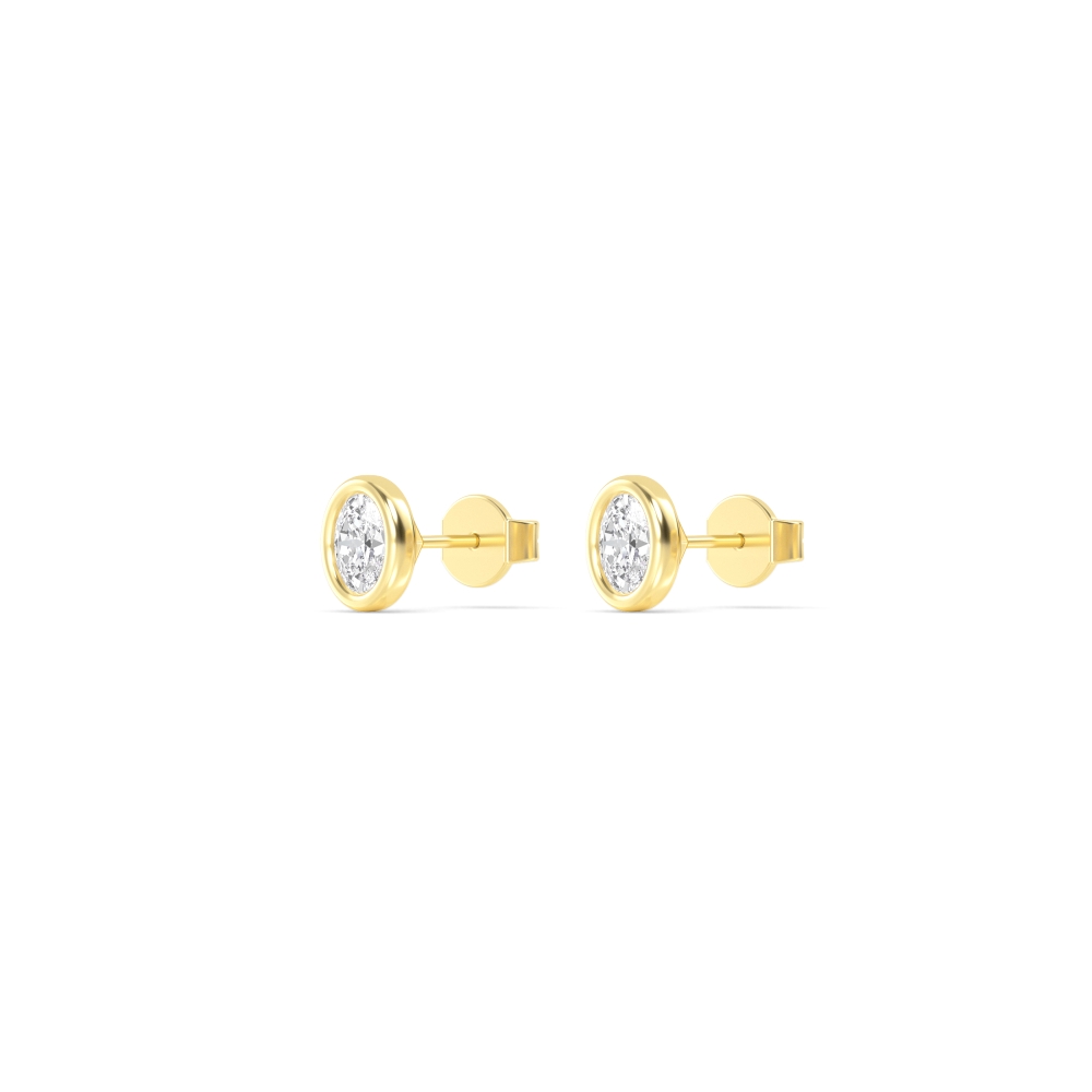 Gill, Oval Bezel Studs in Yellow Gold, oval, plain background, alternate view