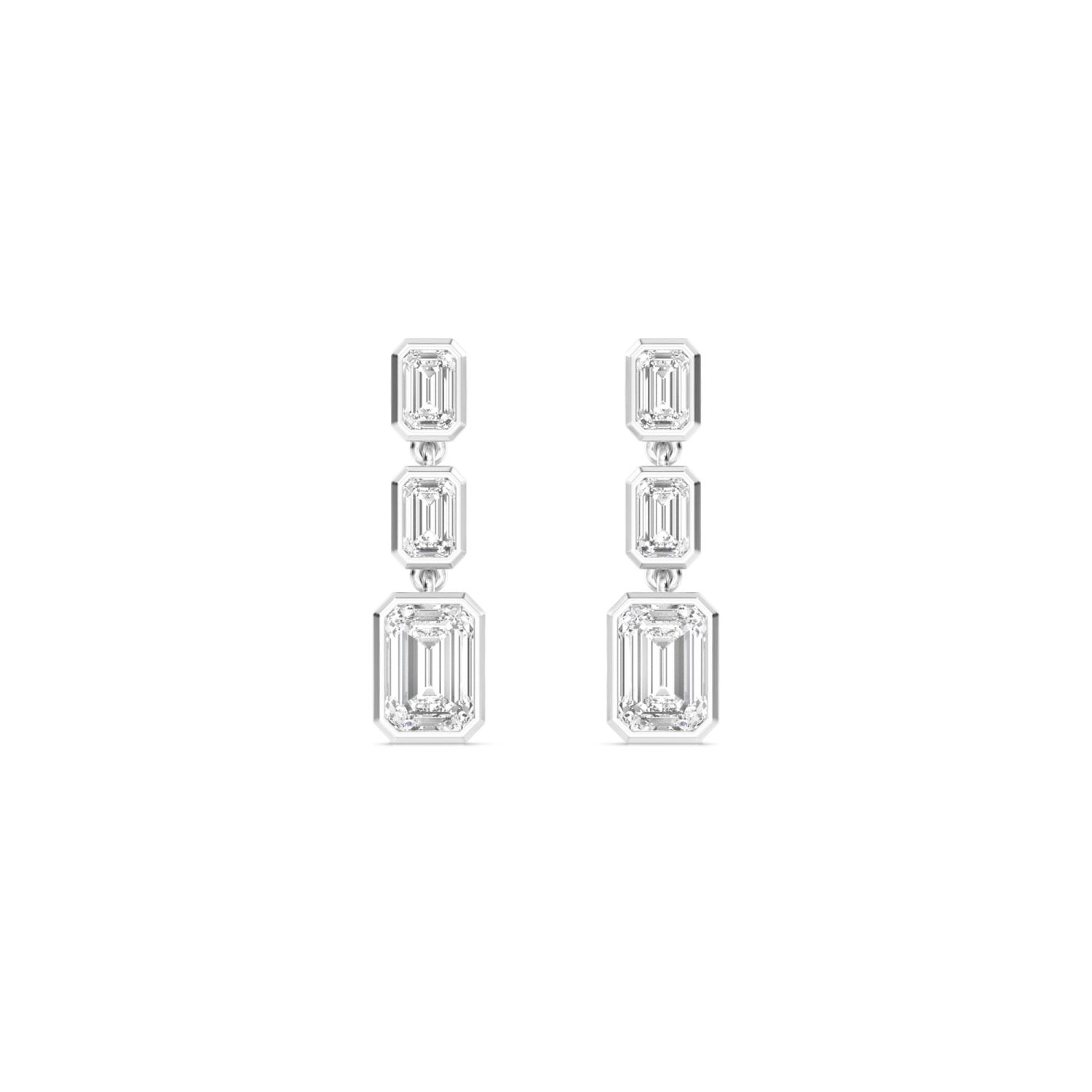 Rain Emerald, Emerald-Cut Bezel Drops in White Gold, emerald, studio photo