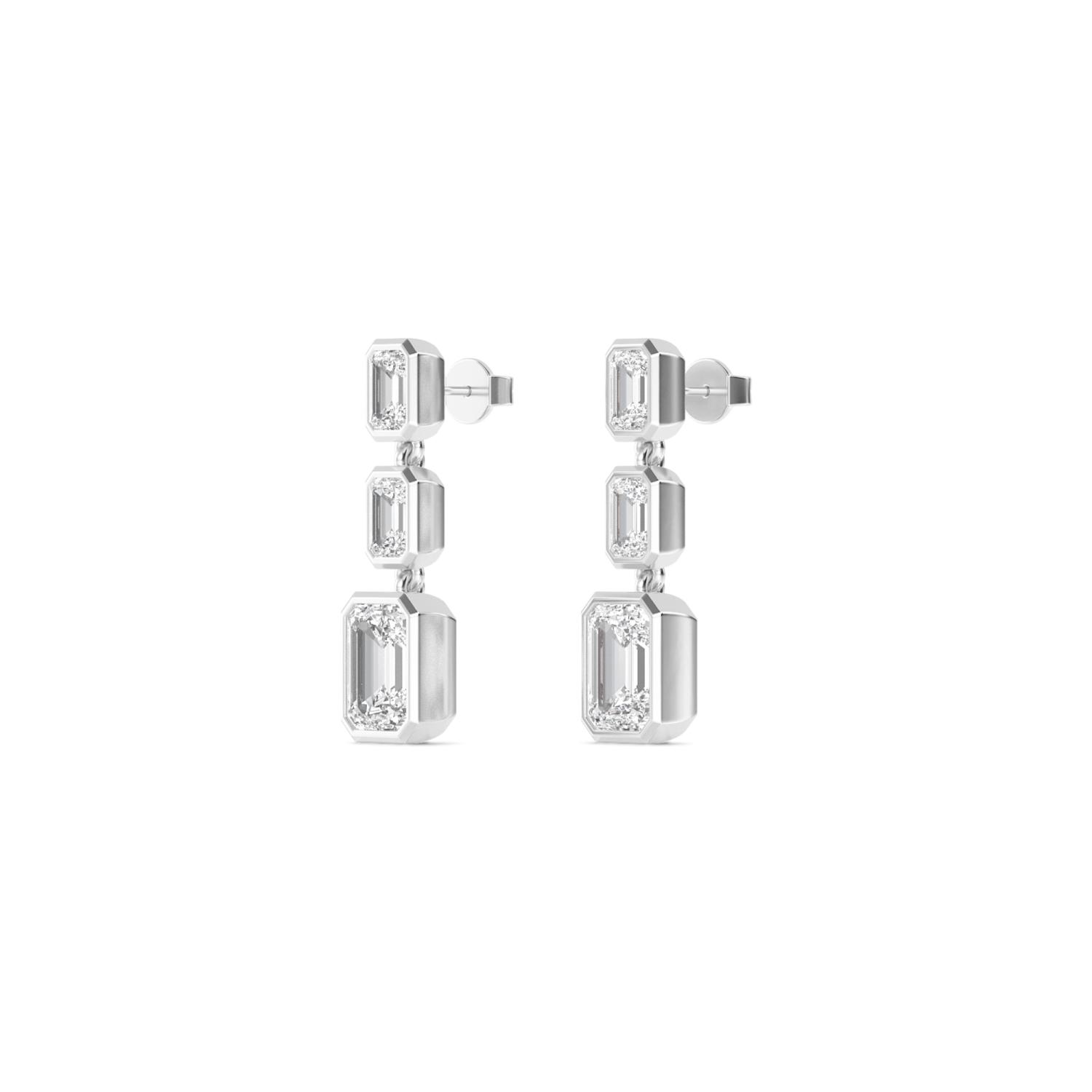 Rain Emerald, Emerald-Cut Bezel Drops in White Gold, emerald, studio photo, alternate view