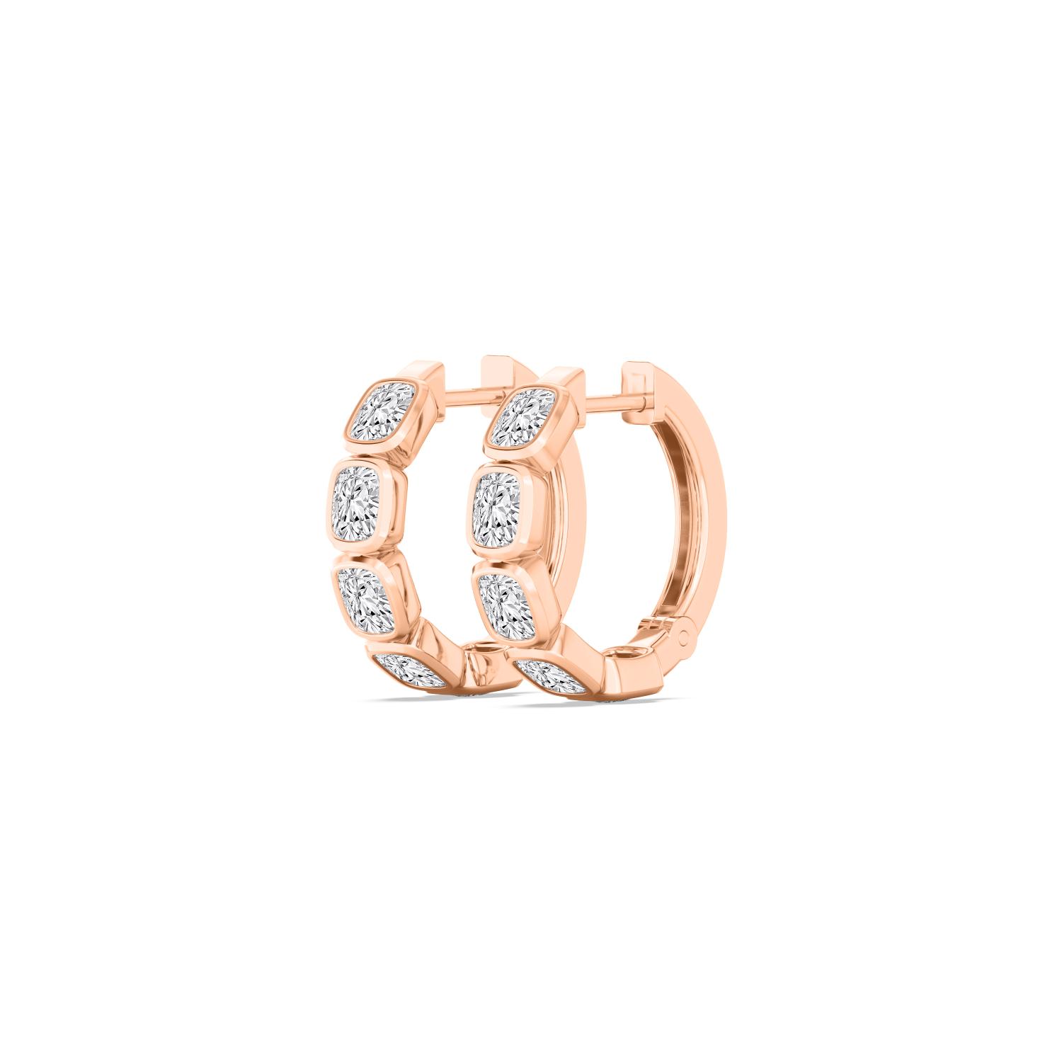 Carousel Cushion, Cushion Bezel Hoops in Rose Gold, cushion, studio photo, alternate view