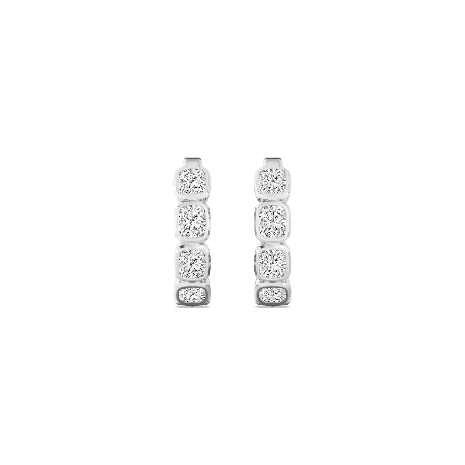 Kite, Cushion Bezel Hoops in White Gold, cushion, plain background