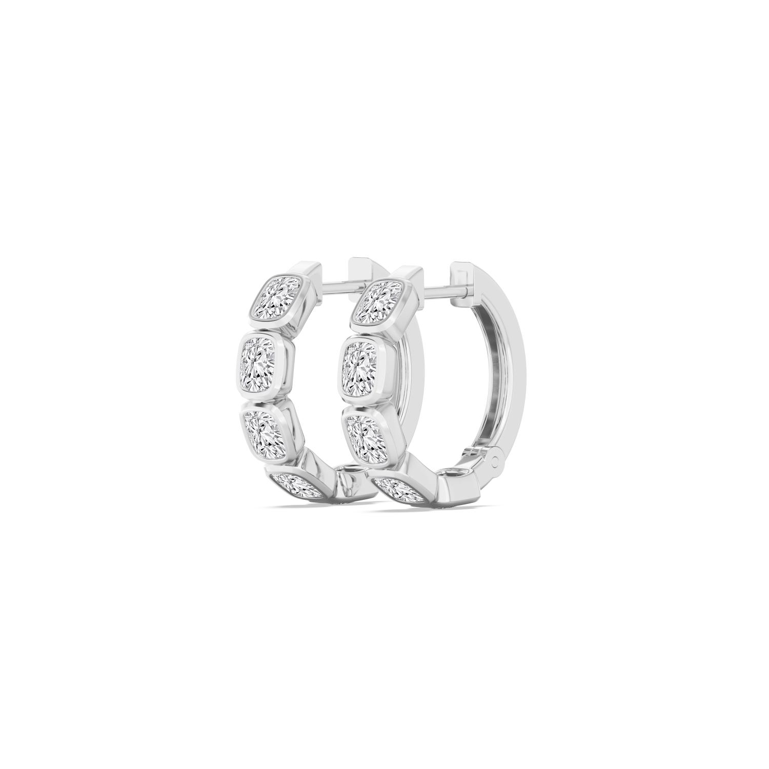 Kite, Cushion Bezel Hoops in White Gold, cushion, plain background, alternate view