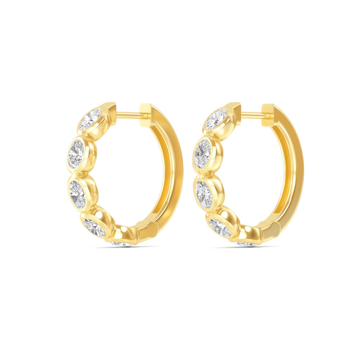 Harrow, Oval Bezel Hoops in Yellow Gold, oval, plain background, alternate view