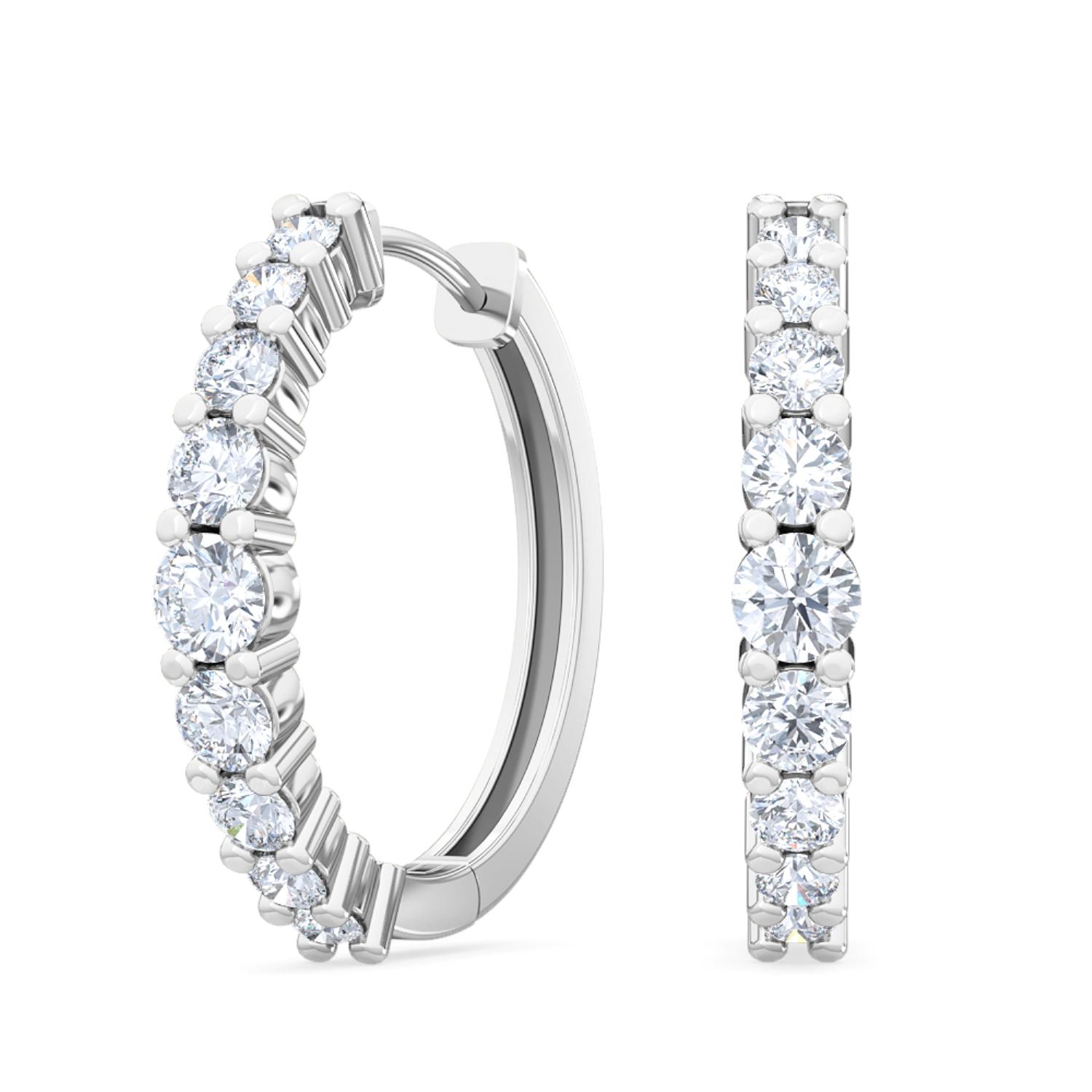 Crescent, Graduated Hoops in White Gold, round, plain background