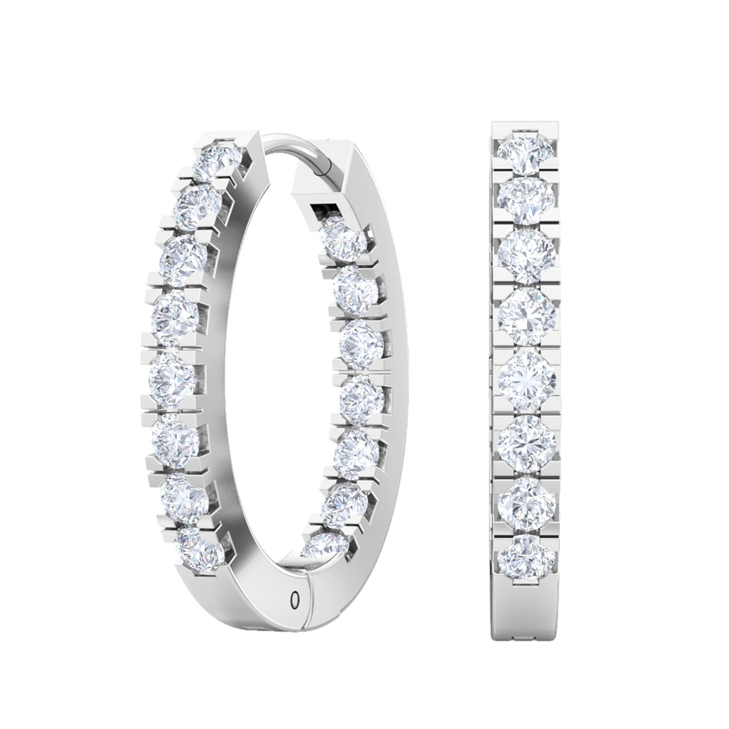 Echo, Lab-Grown Diamond Hoops in White Gold, round, plain background