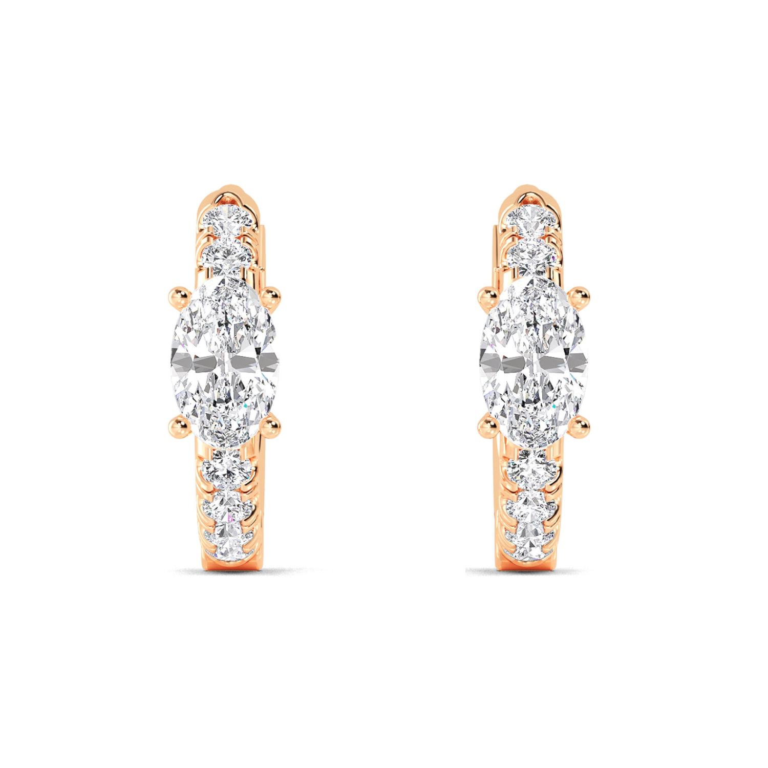 Lapwing, Oval-Centre Diamond Hoops in Rose Gold, oval, plain background