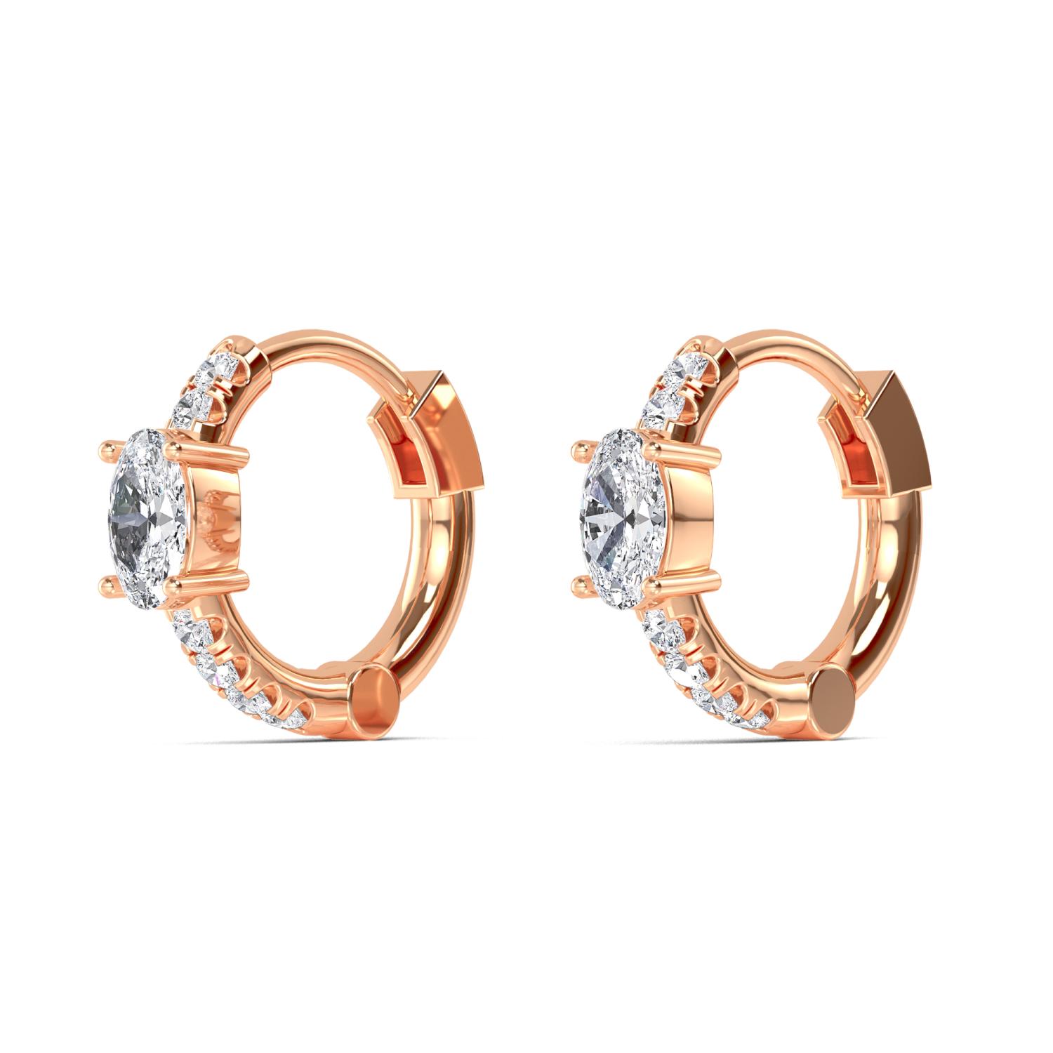 Lapwing, Oval-Centre Diamond Hoops in Rose Gold, oval, plain background, alternate view