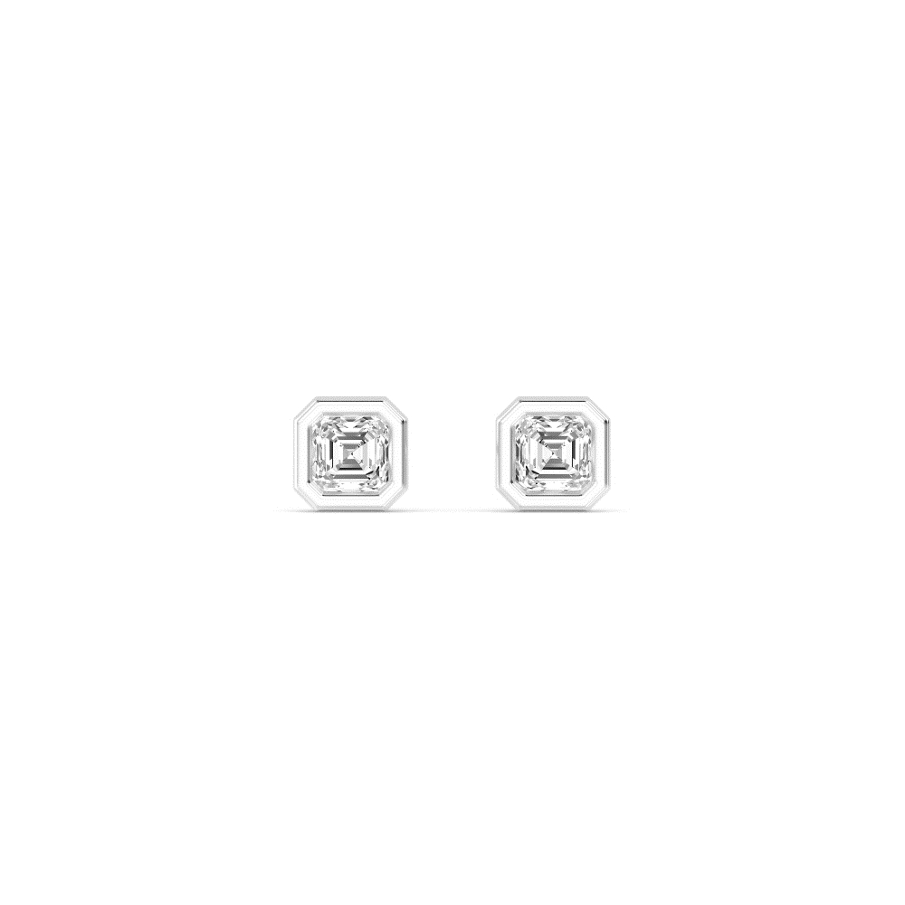 Moon Asscher, Asscher Bezel Studs in White Gold, asscher, studio photo