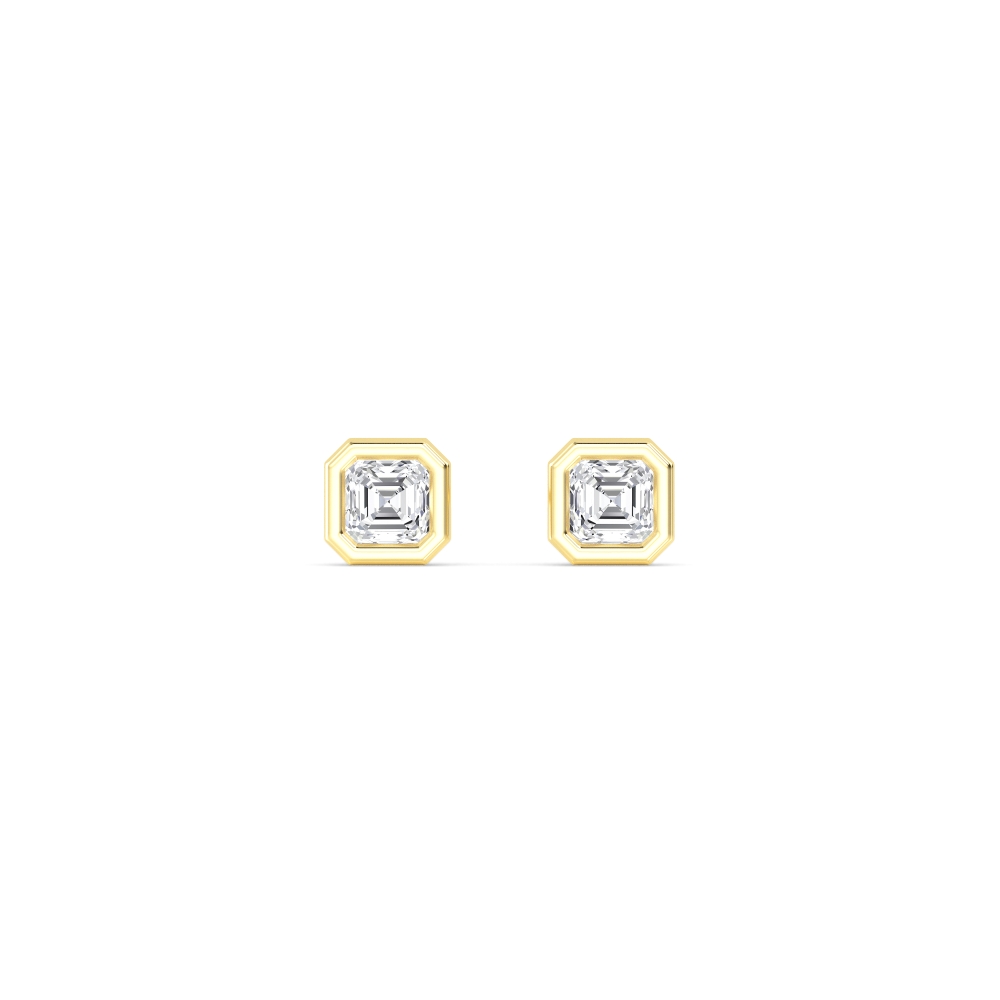 Halcyon, Asscher Bezel Studs in Yellow Gold, asscher, plain background