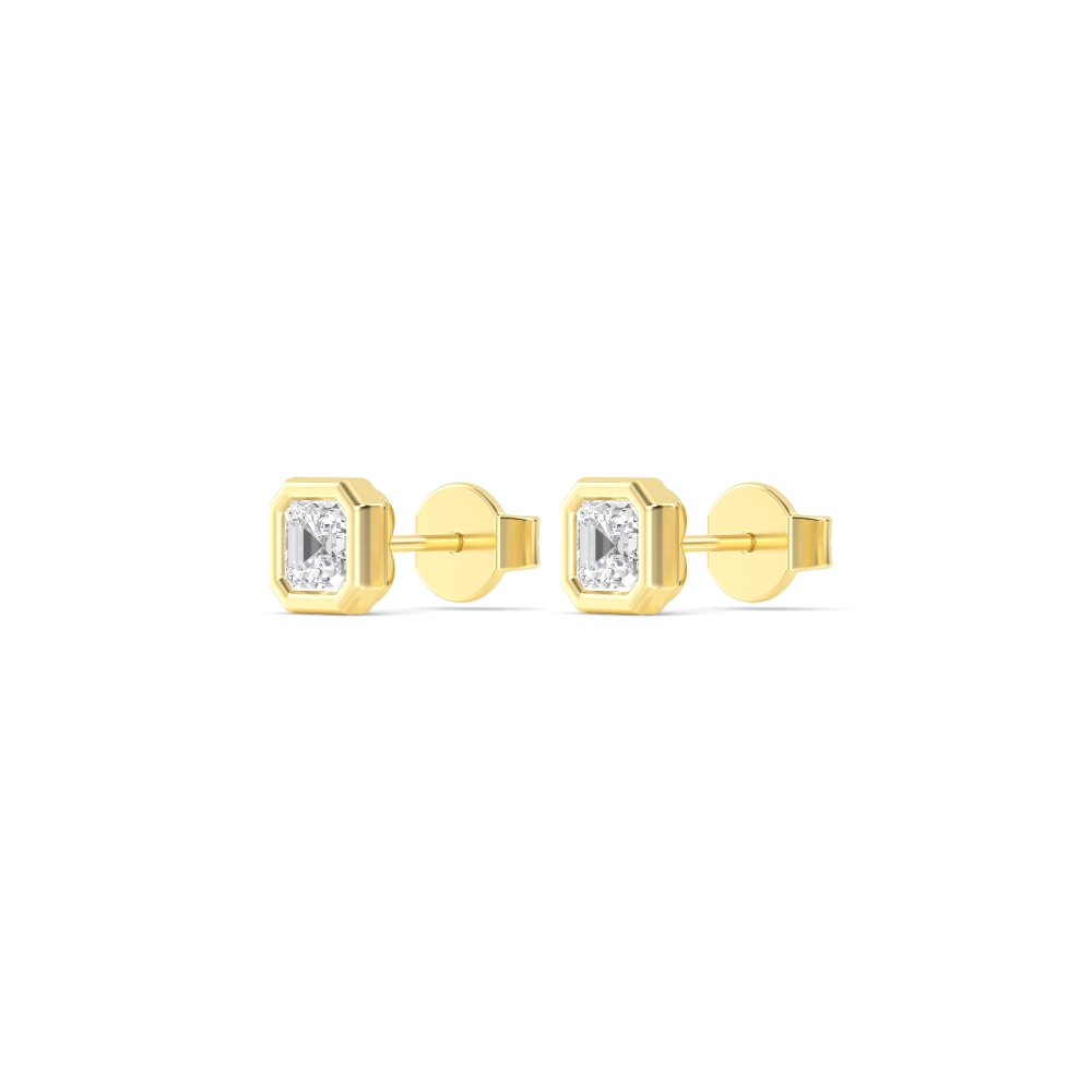 Halcyon, Asscher Bezel Studs in Yellow Gold, asscher, plain background, alternate view